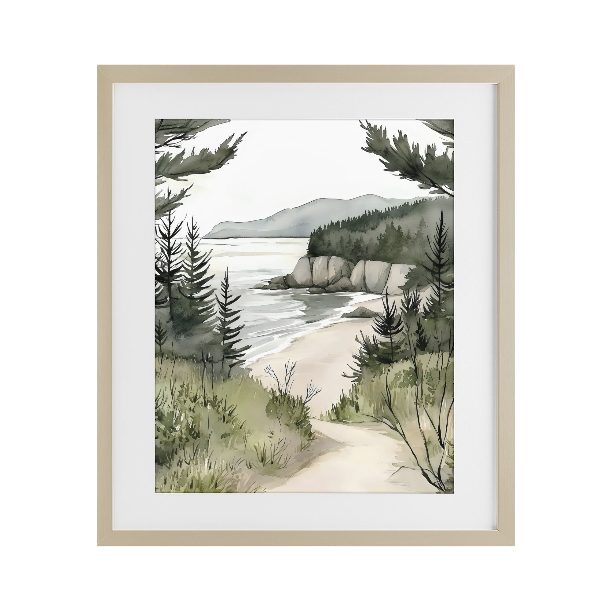 Stupell Industries Coastal Calm Winding Path Birch Framed Print Under Glass, design by Riley B