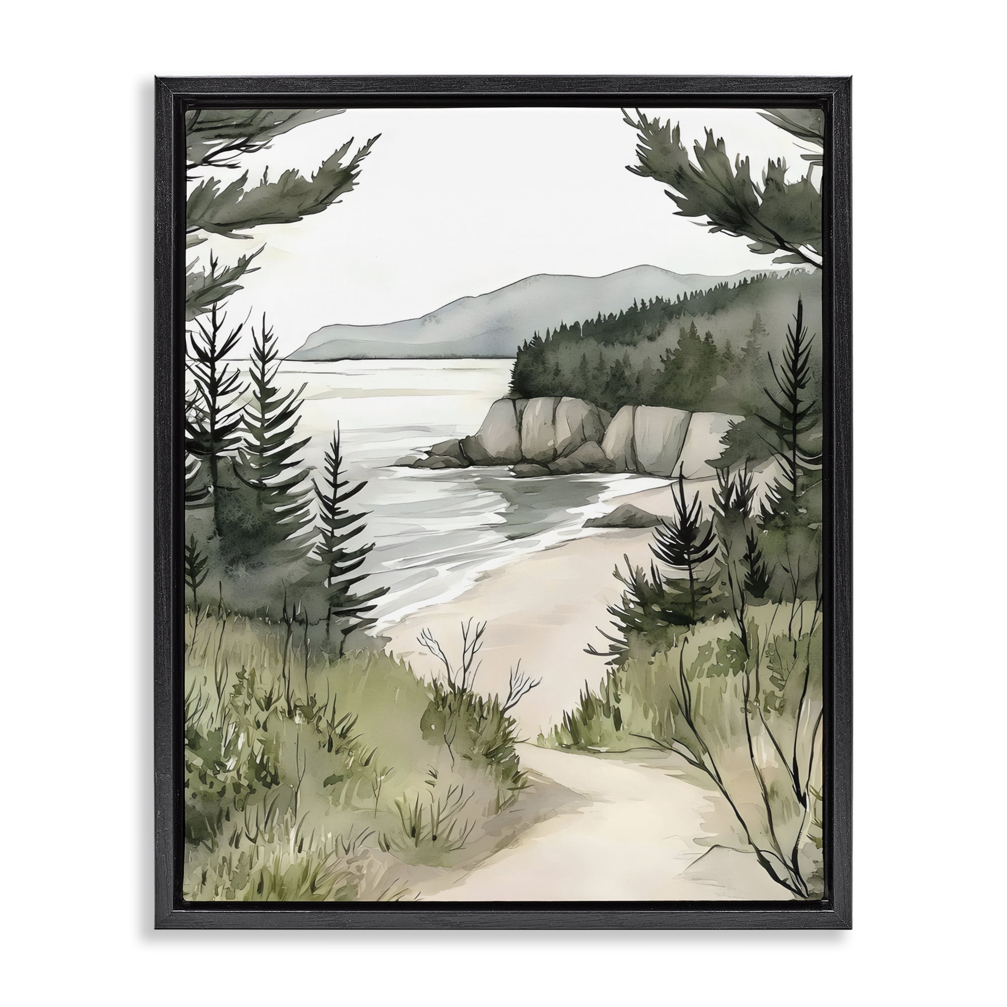 Stupell Industries Coastal Calm Winding Path Black Framed Floater Canvas Wall Art, design by Riley B