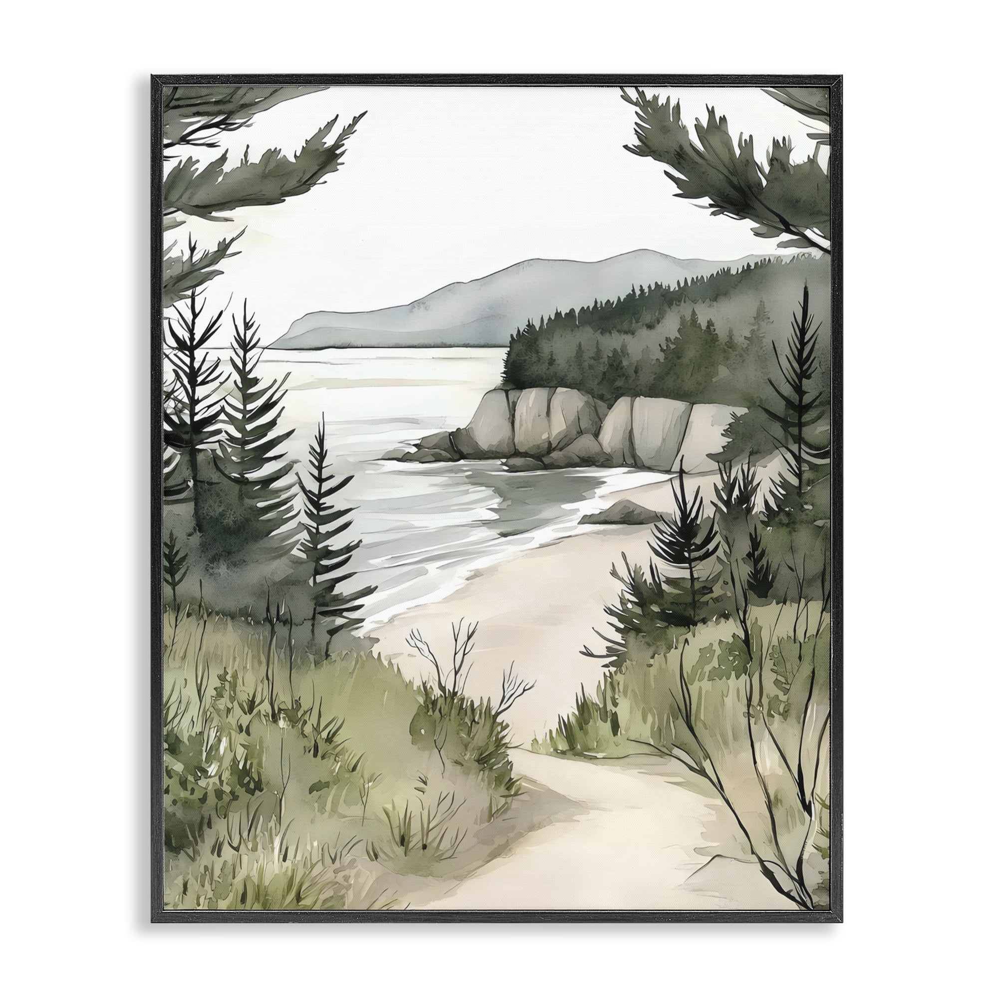 Stupell Industries Coastal Calm Winding Path Black Framed Giclee Art, design by Riley B