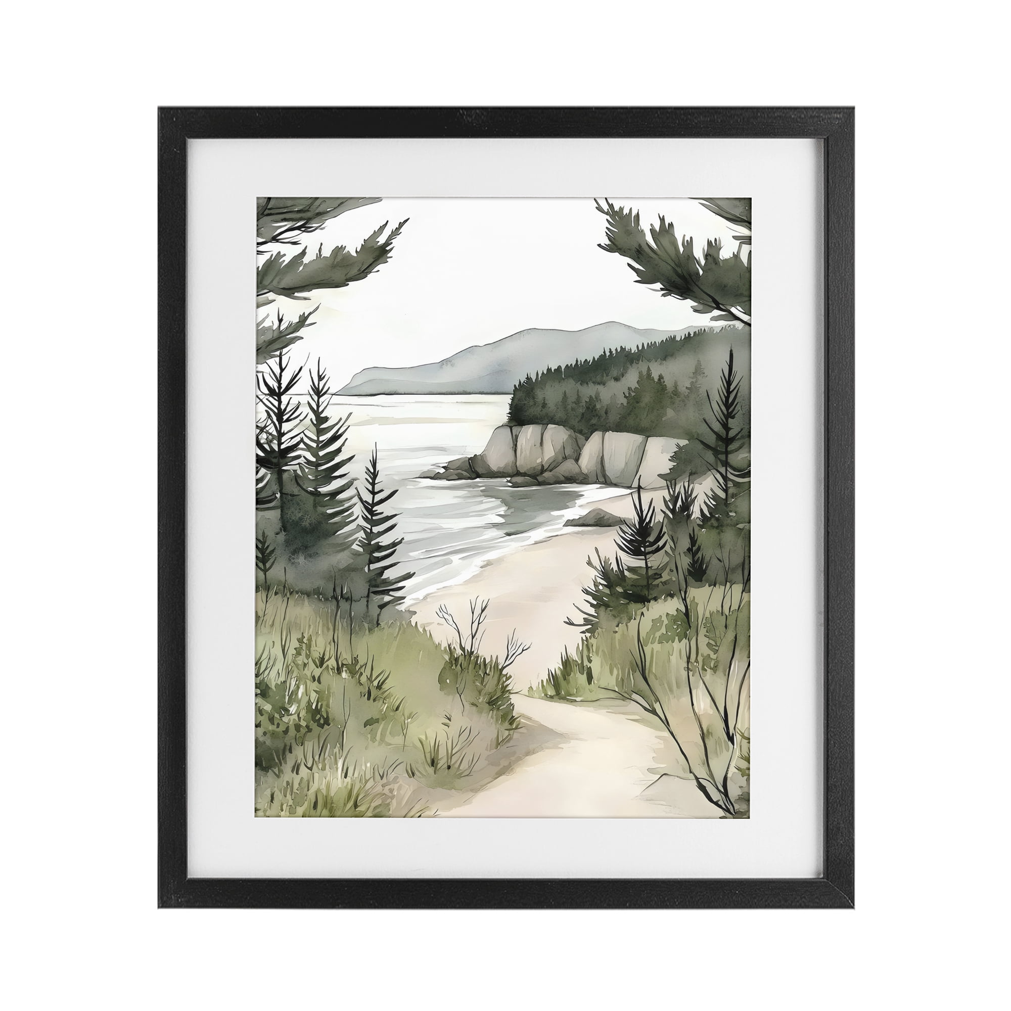 Stupell Industries Coastal Calm Winding Path Black Framed Print Under Glass, design by Riley B