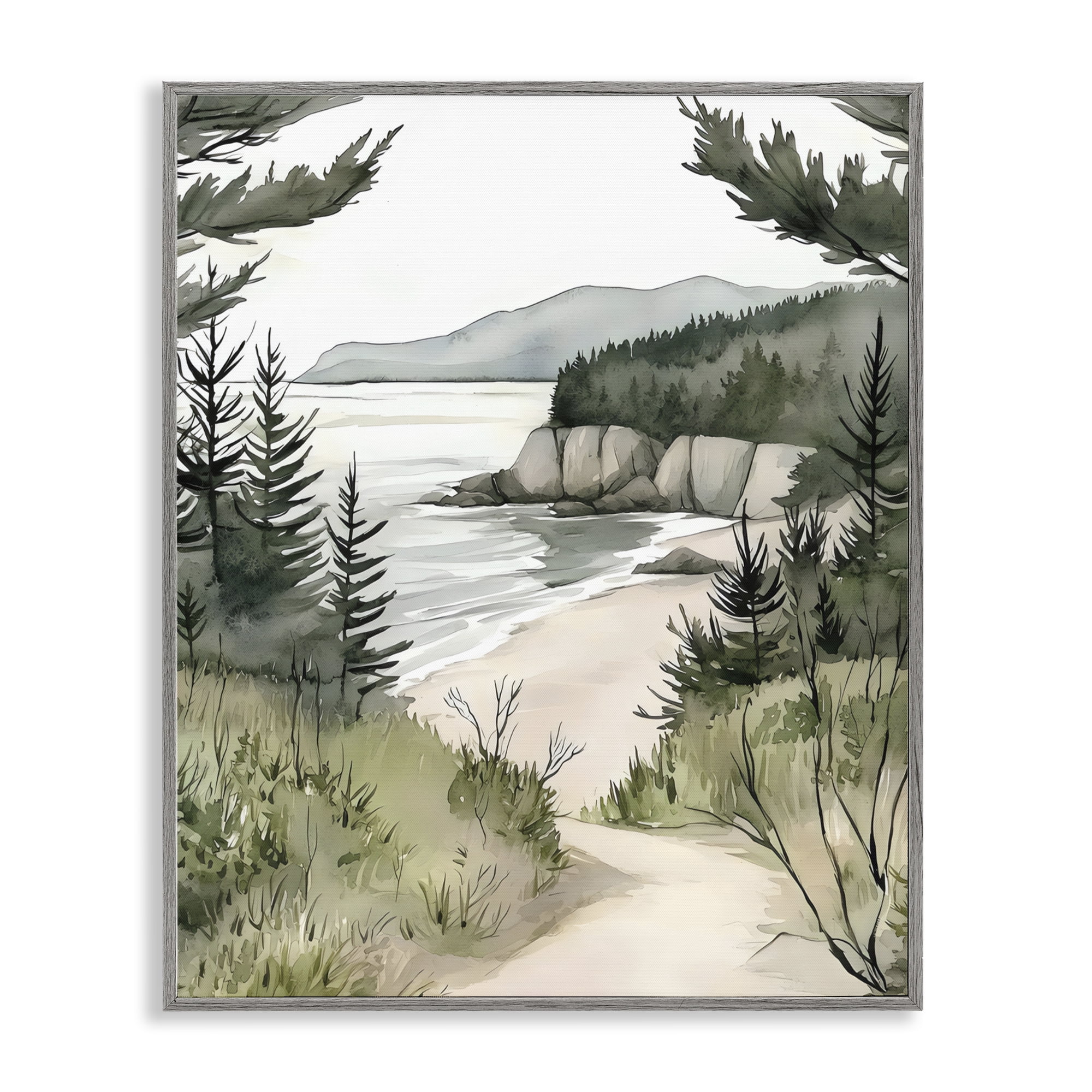 Stupell Industries Coastal Calm Winding Path Gray Framed Giclee Art, design by Riley B