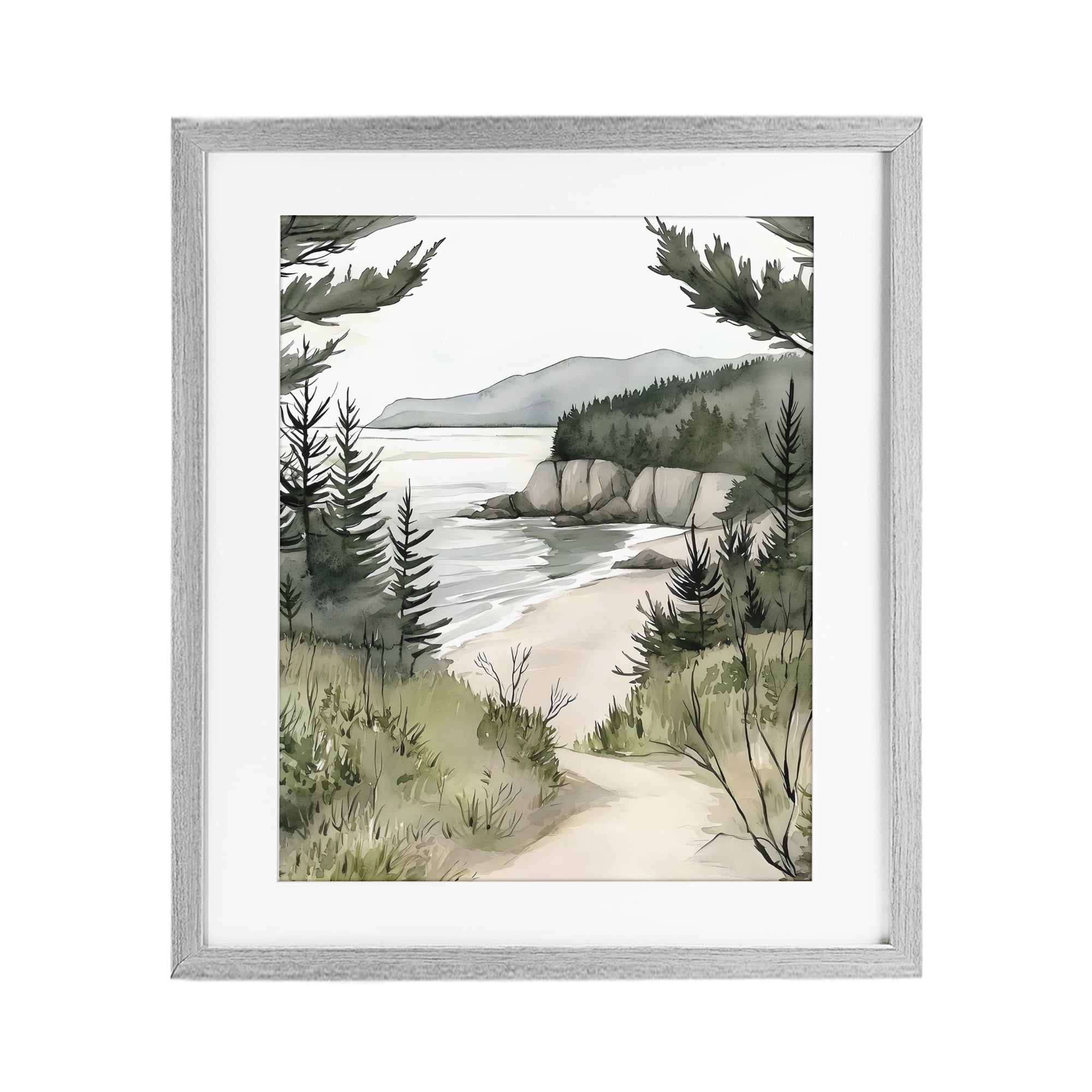 Stupell Industries Coastal Calm Winding Path Gray Framed Print Under Glass, design by Riley B