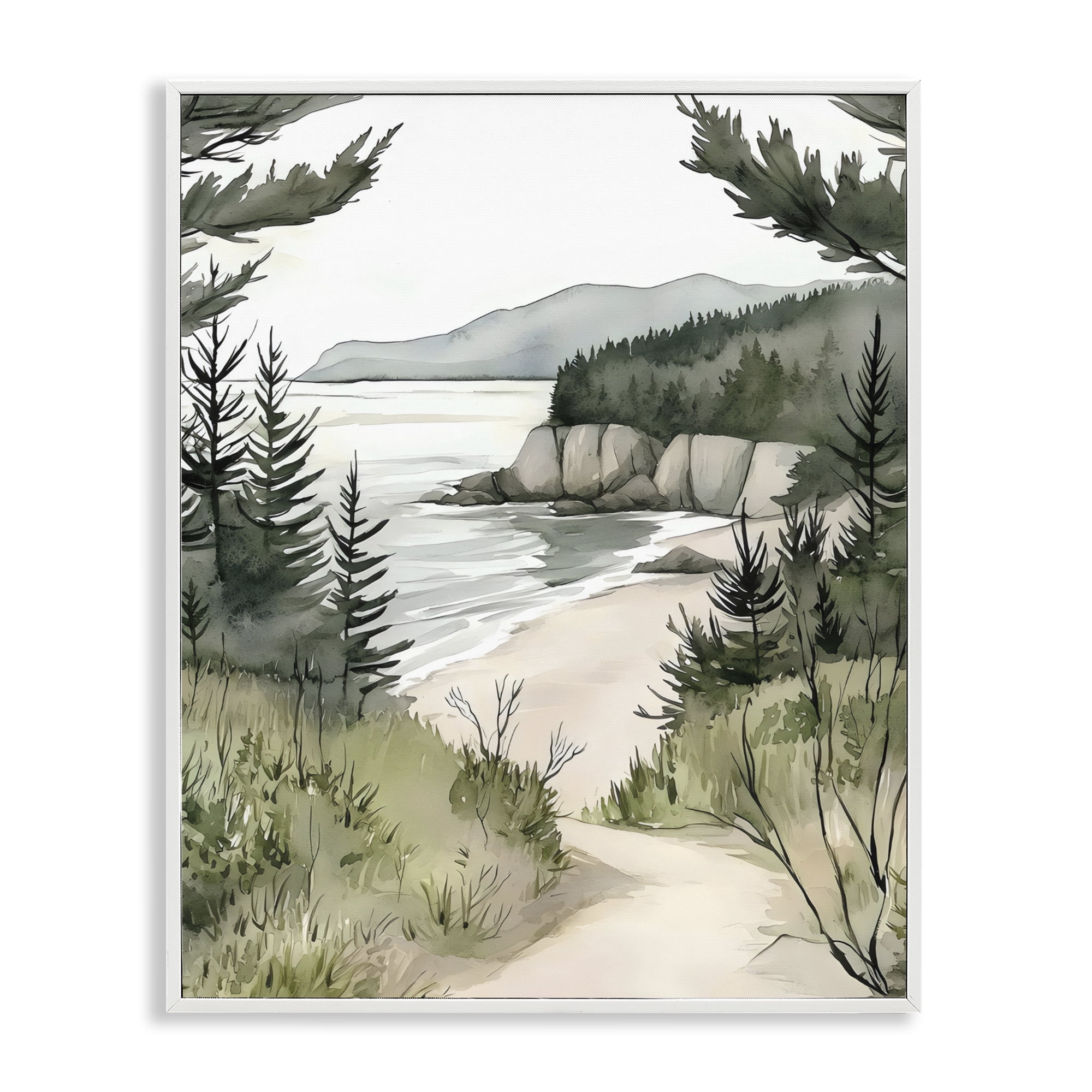 Stupell Industries Coastal Calm Winding Path White Framed Giclee Art, design by Riley B