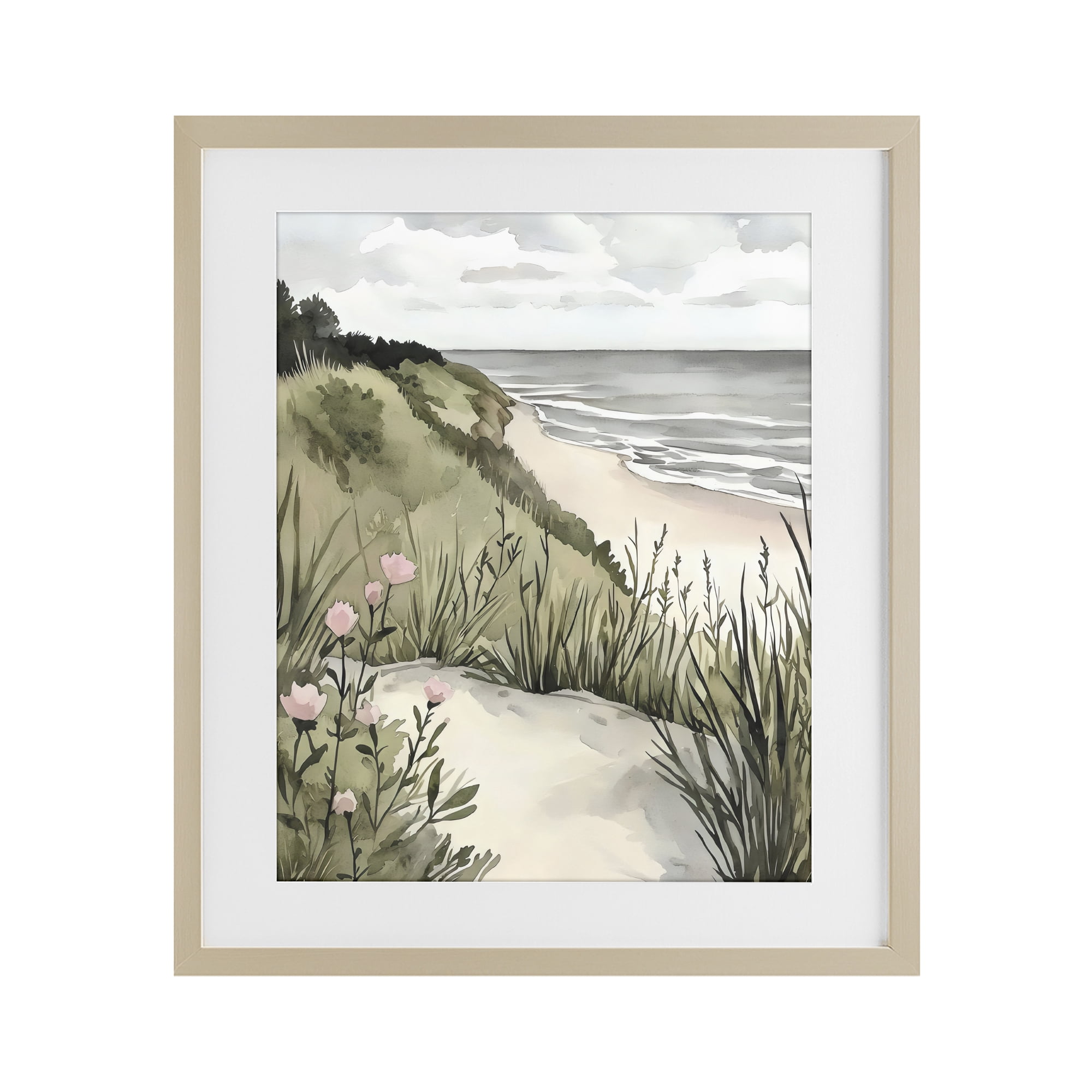 Stupell Industries Coastal Calm on Sandy Dunes Birch Framed Print Under Glass, design by Riley B