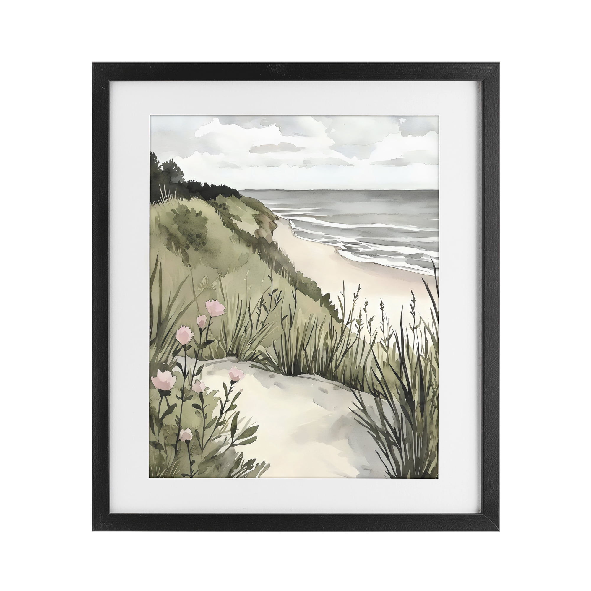 Stupell Industries Coastal Calm on Sandy Dunes Black Framed Print Under Glass, design by Riley B