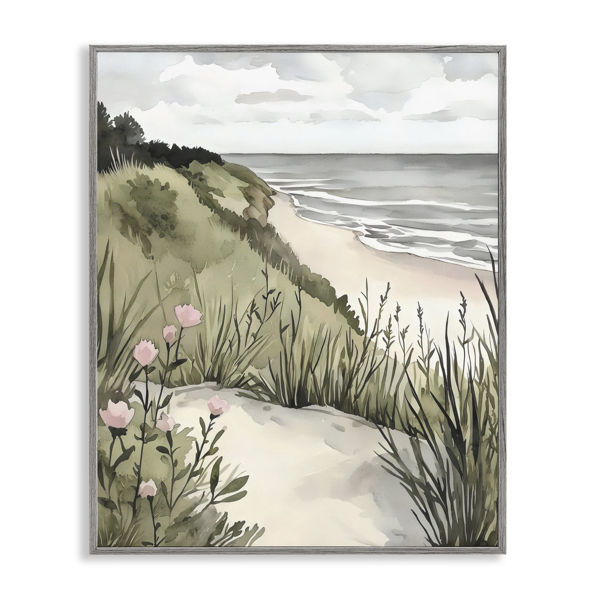 Stupell Industries Coastal Calm on Sandy Dunes Gray Framed Giclee Art, design by Riley B