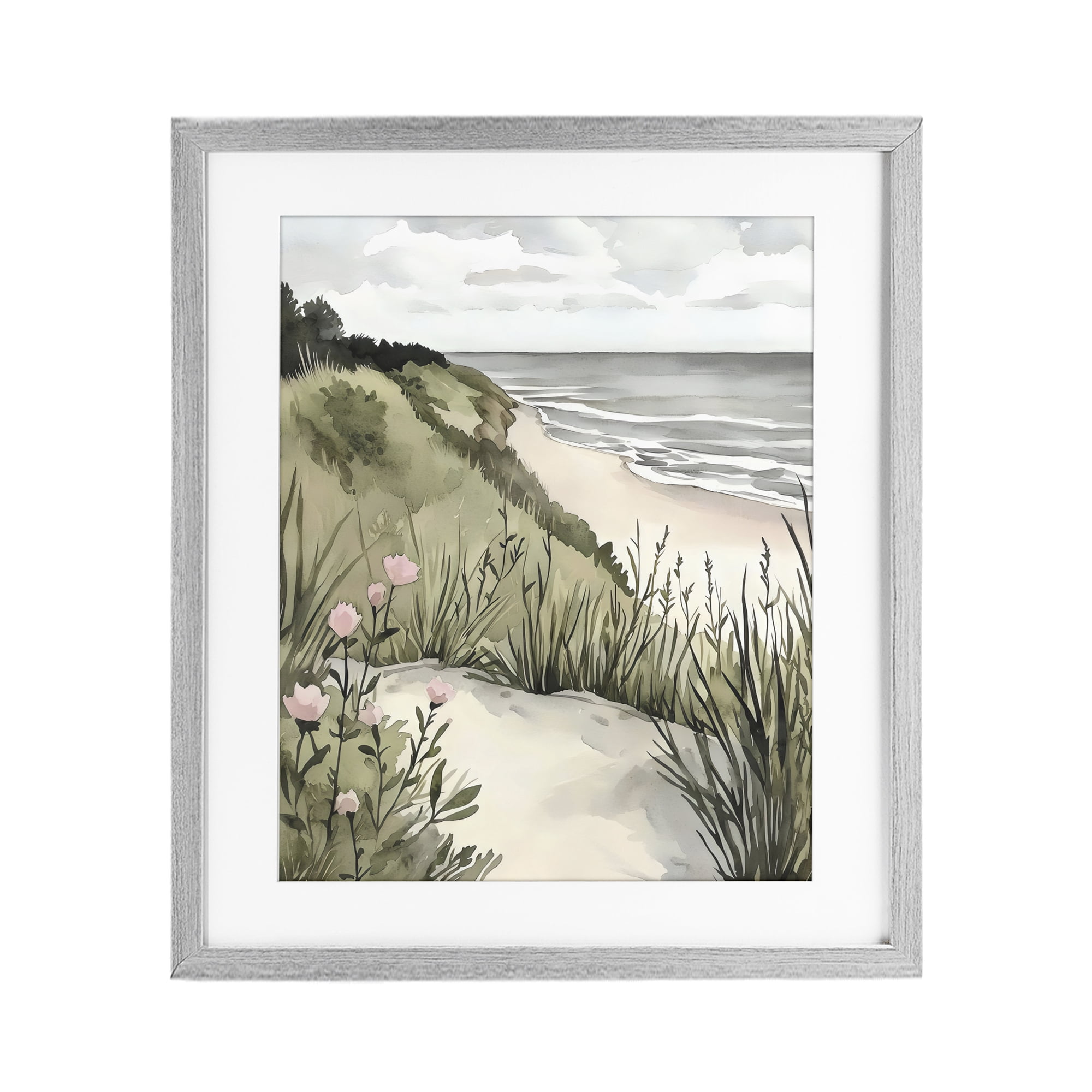 Stupell Industries Coastal Calm on Sandy Dunes Gray Framed Print Under Glass, design by Riley B