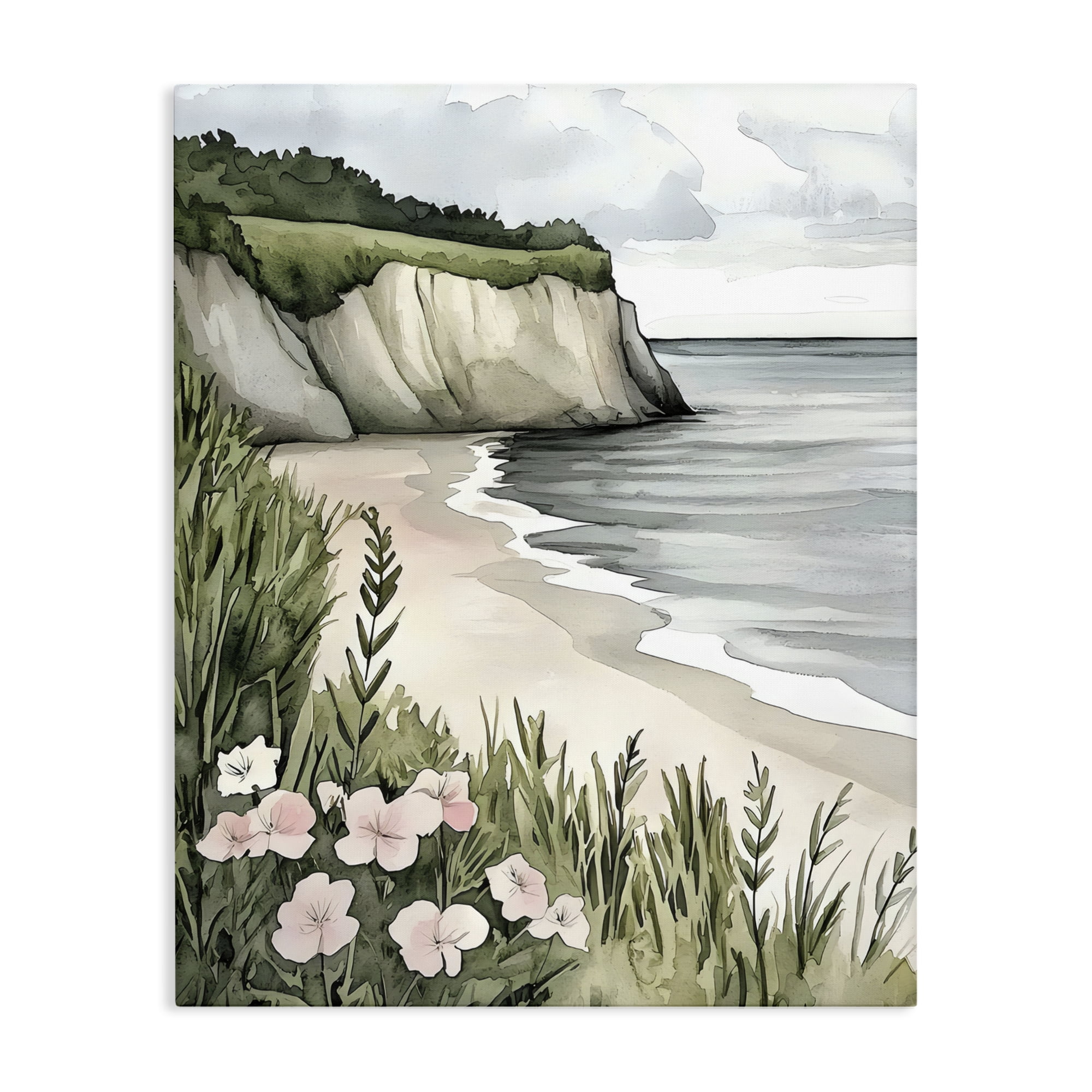 Stupell Industries Coastal Calm with Floral Blooms Canvas Wall Art, design by Riley B