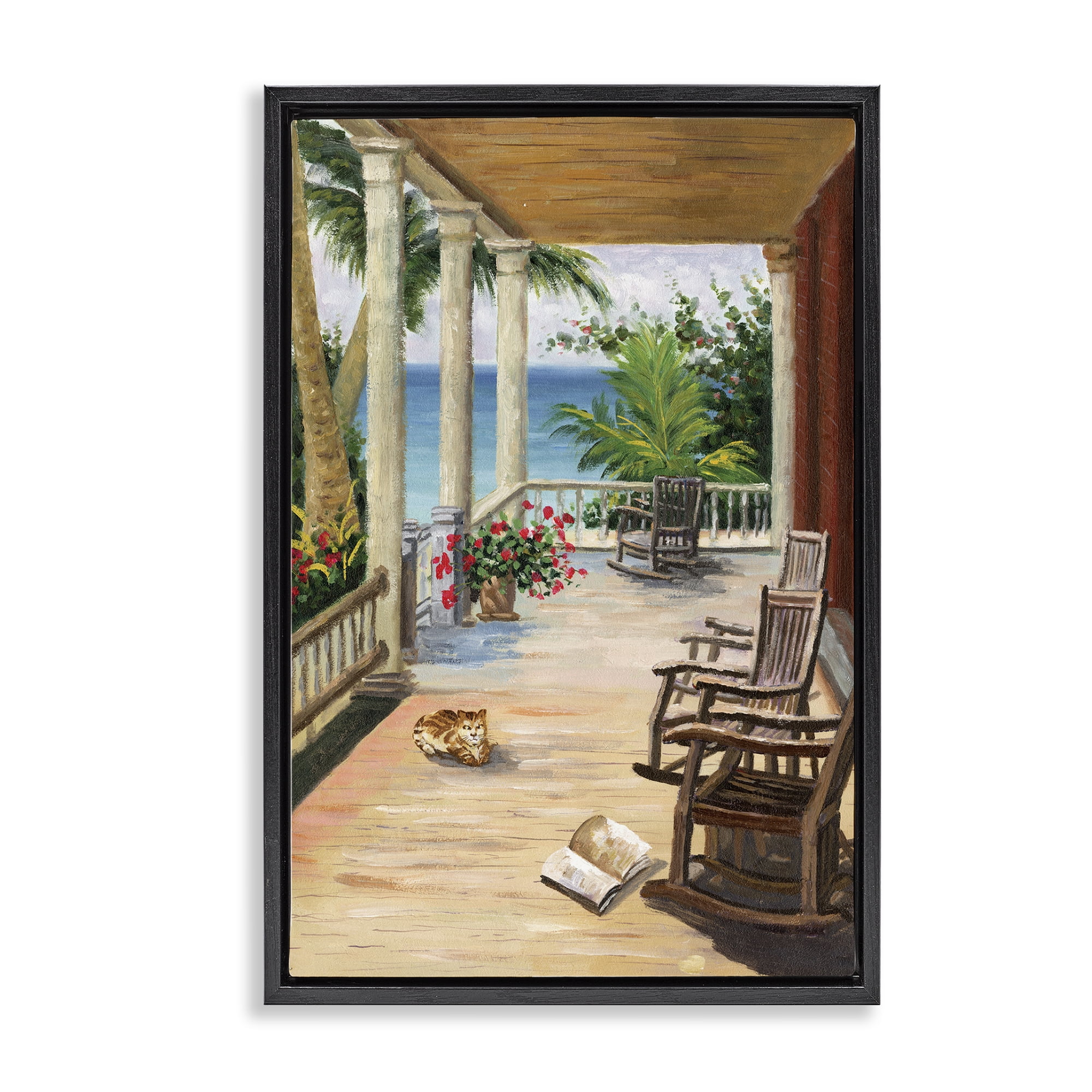 Stupell Industries Coastal Cape Cabin Coastal Painting Black Floater Framed Canvas Art Print Wall Art, 17 x 25