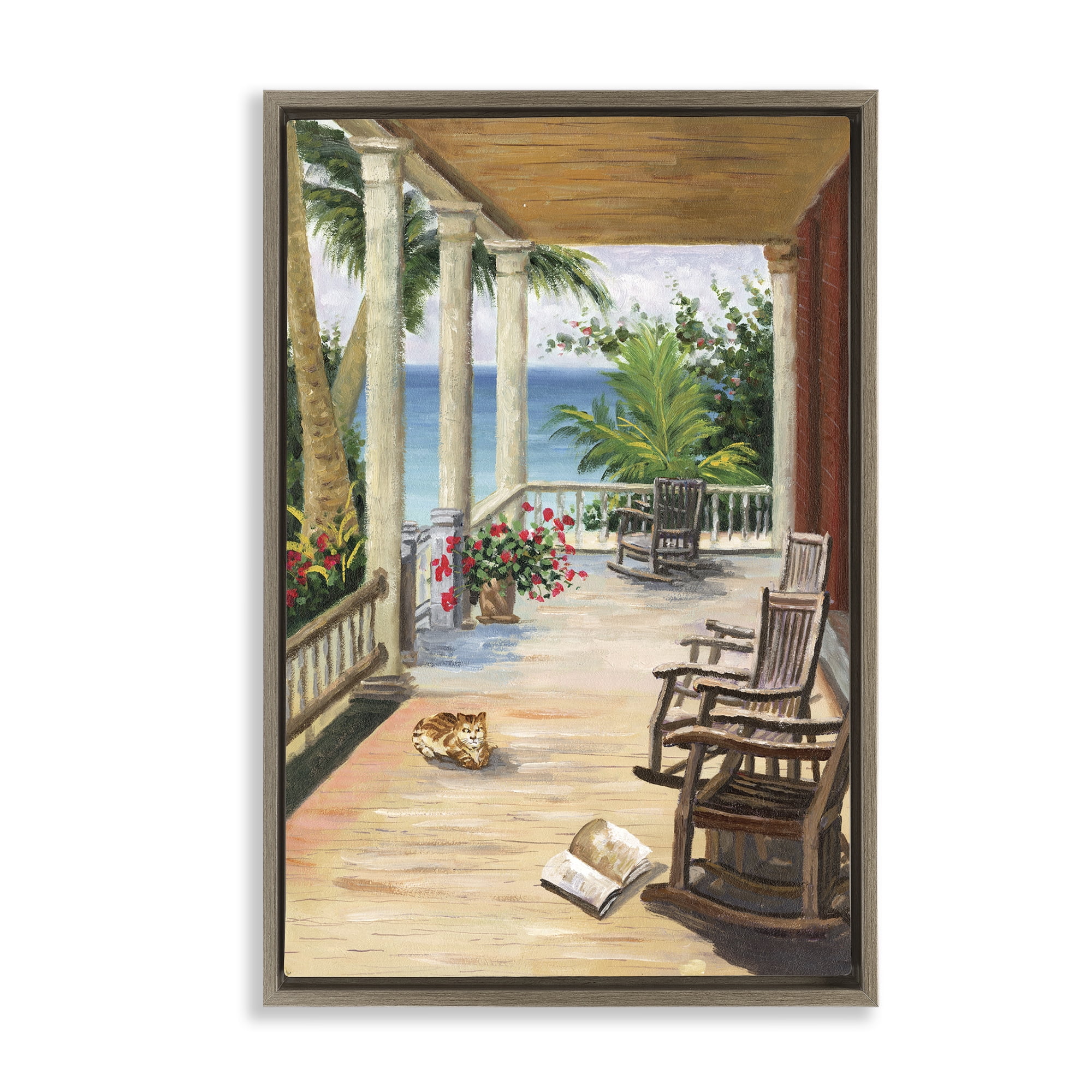 Stupell Industries Coastal Cape Cabin Coastal Painting Brown Floater Framed Canvas Art Print Wall Art, 17 x 25
