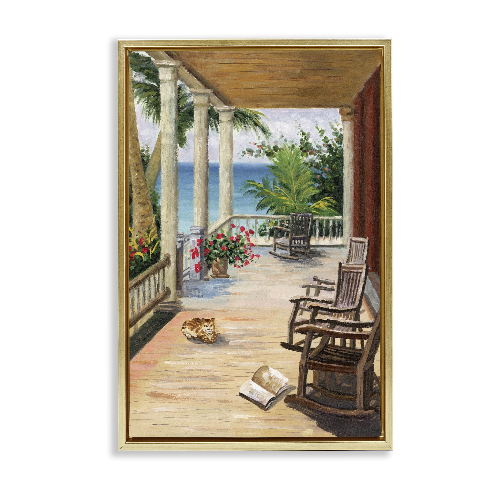 Stupell Industries Coastal Cape Cabin Coastal Painting Gold Floater Framed Canvas Art Print Wall Art, 21 x 31