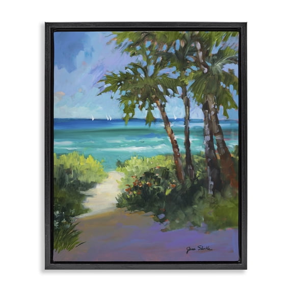 Stupell Industries Coastal Caribbean Beach View Black Floating Frame Canvas Art, 17 x 21, by Jane Slivka