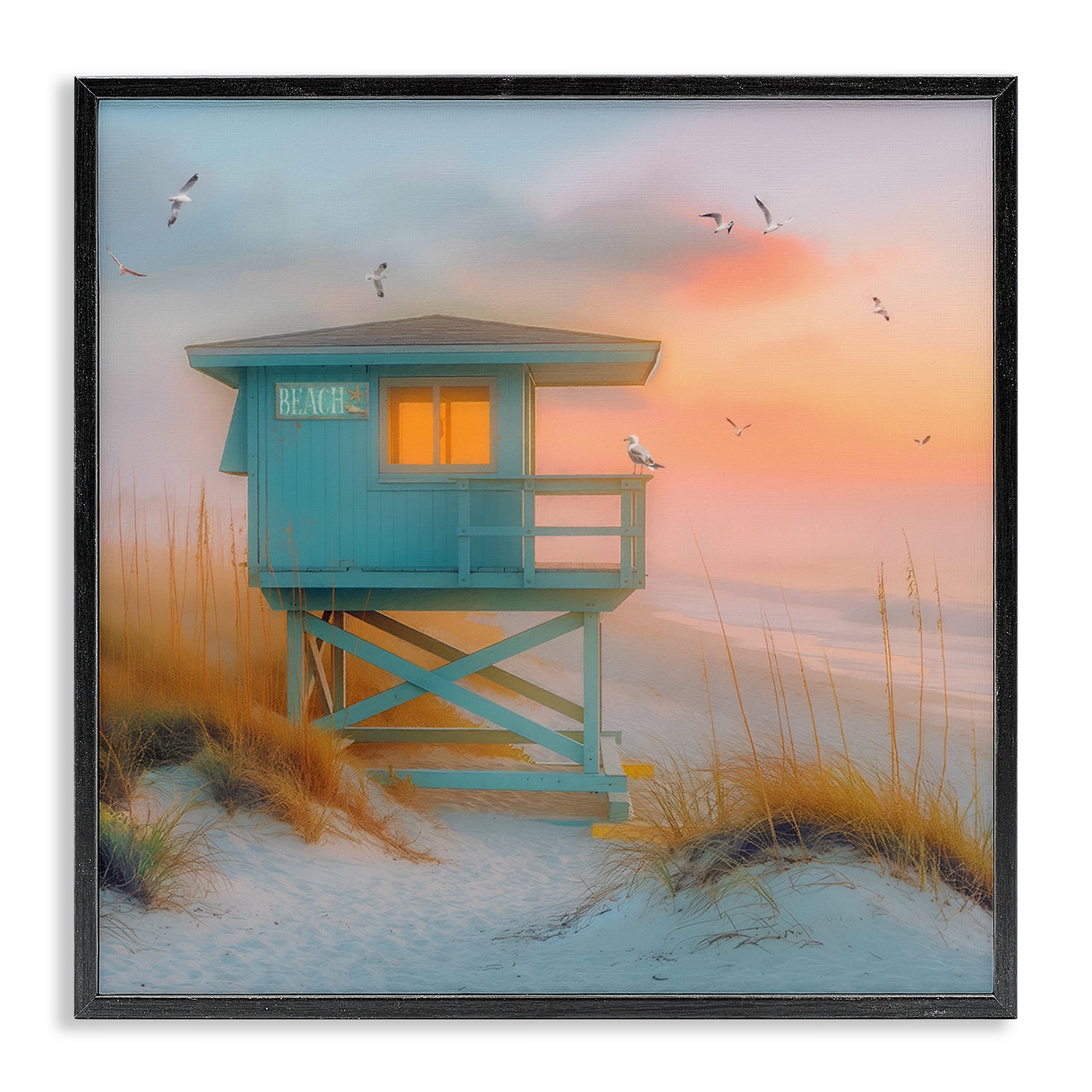 Stupell Industries Coastal Charm Beach Coastal Painting Black Framed Art Print Wall Art, 12 x 12