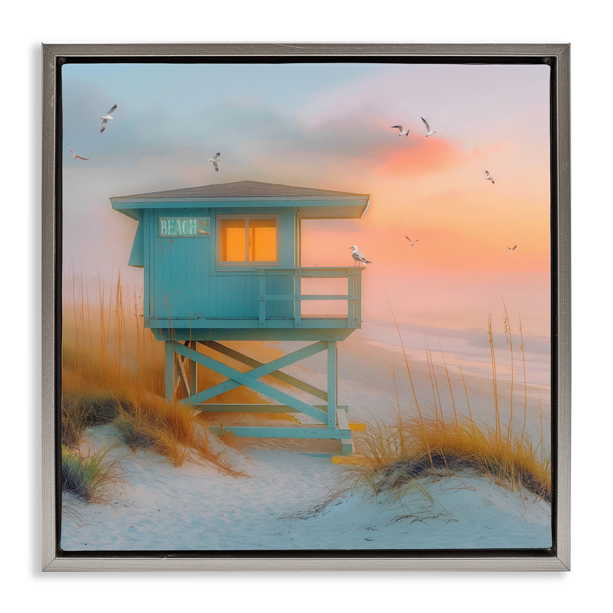 Stupell Industries Coastal Charm Beach Coastal Painting Gray Floater Framed Canvas Art Print Wall Art, 25 x 25