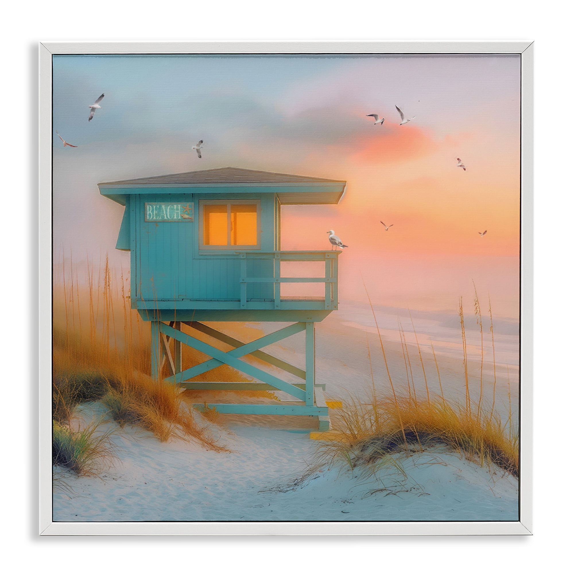 Stupell Industries Coastal Charm Beach Coastal Painting White Framed Art Print Wall Art, 24 x 24