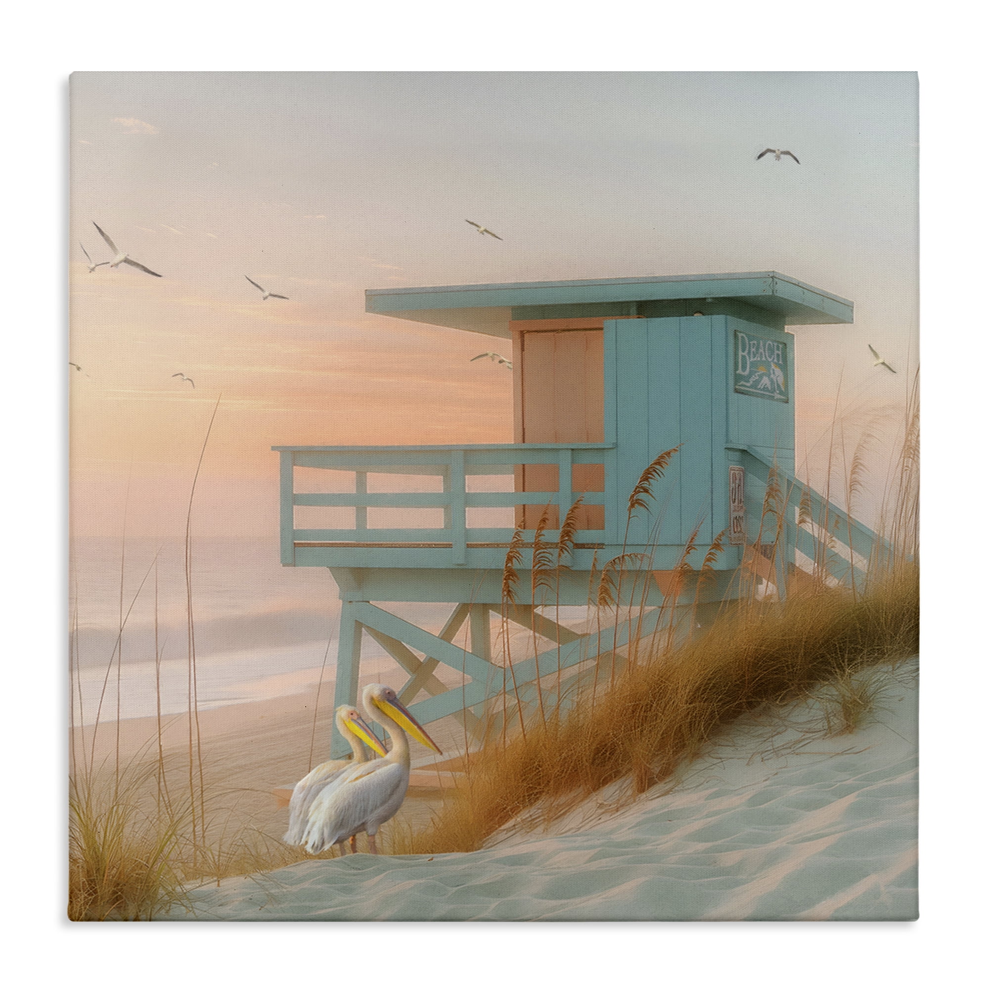 Stupell Industries Coastal Charm Beach Hut Coastal Painting Gallery Wrapped Canvas Art Print Wall Art, 36 x 36
