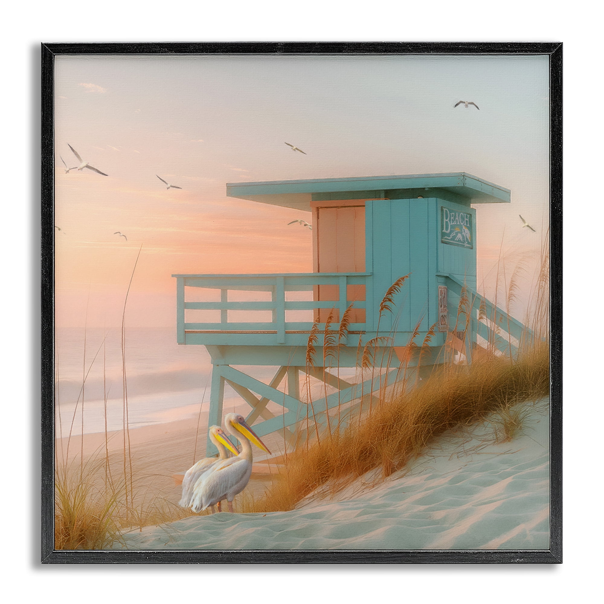 Stupell Industries Coastal Charm Beach Hut Coastal Painting Gray Framed Art Print Wall Art, 17 x 17