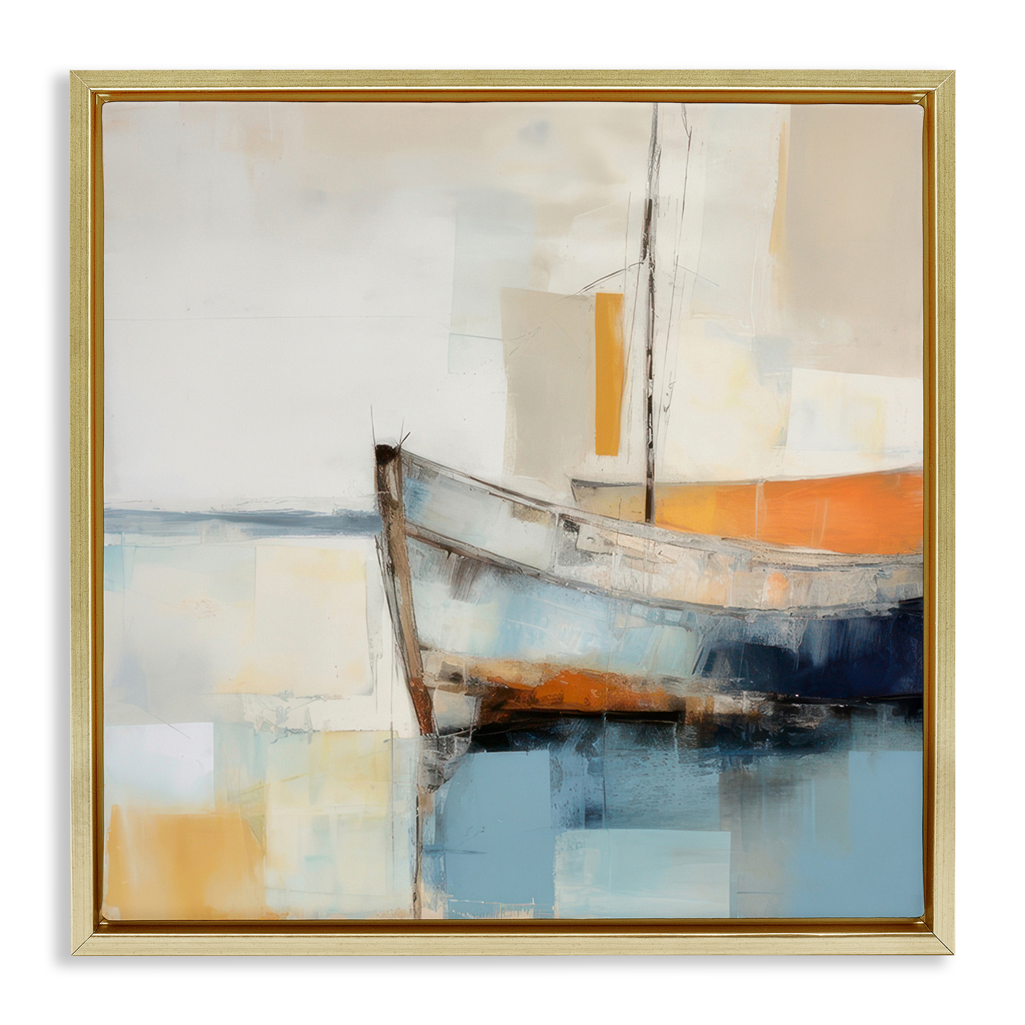 Stupell Industries Coastal Charm Expedition Nautical & Beach Painting Gold Floater Framed Canvas Art Print Wall Art, 25 x 25