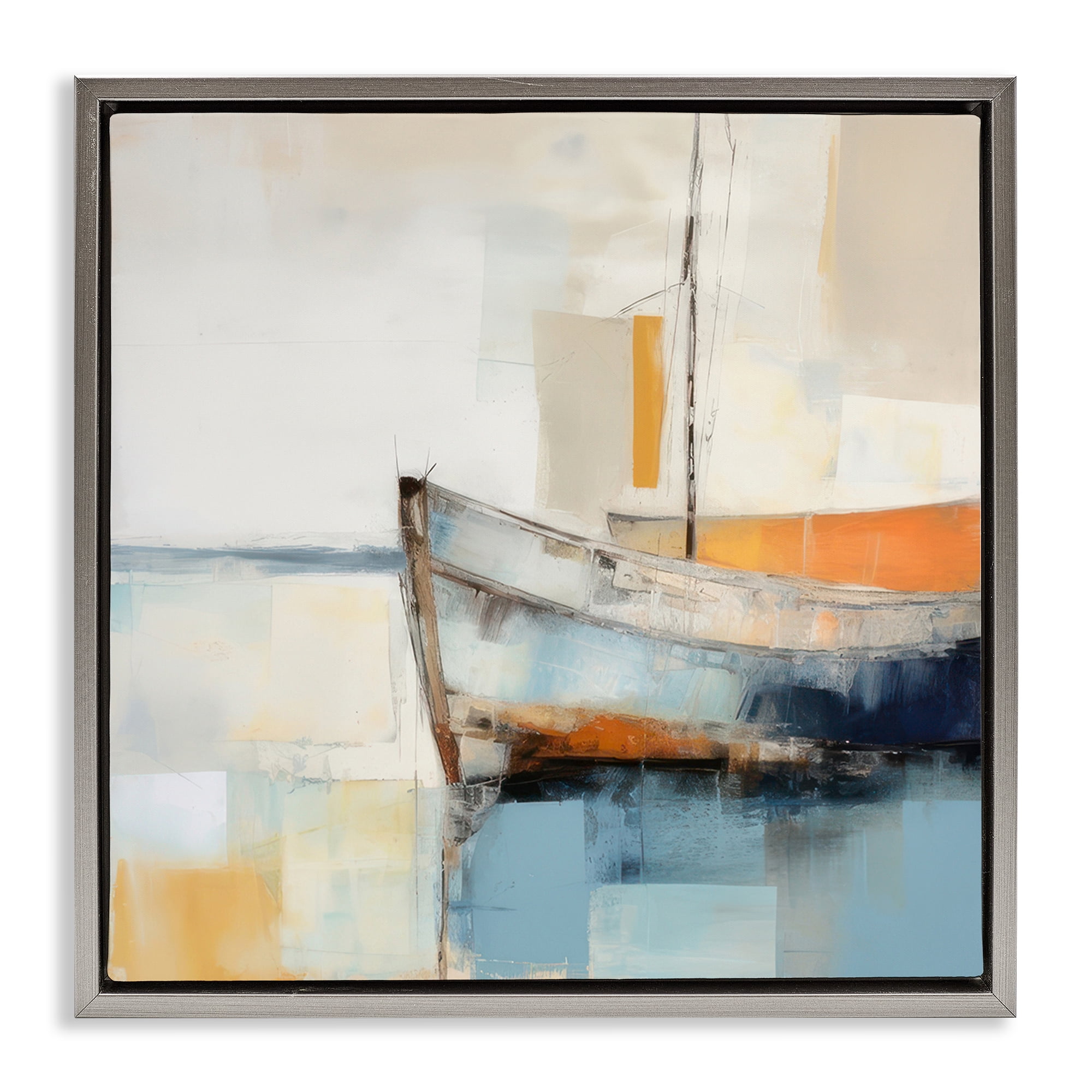Stupell Industries Coastal Charm Expedition Nautical & Beach Painting Gray Floater Framed Canvas Art Print Wall Art, 18 x 18