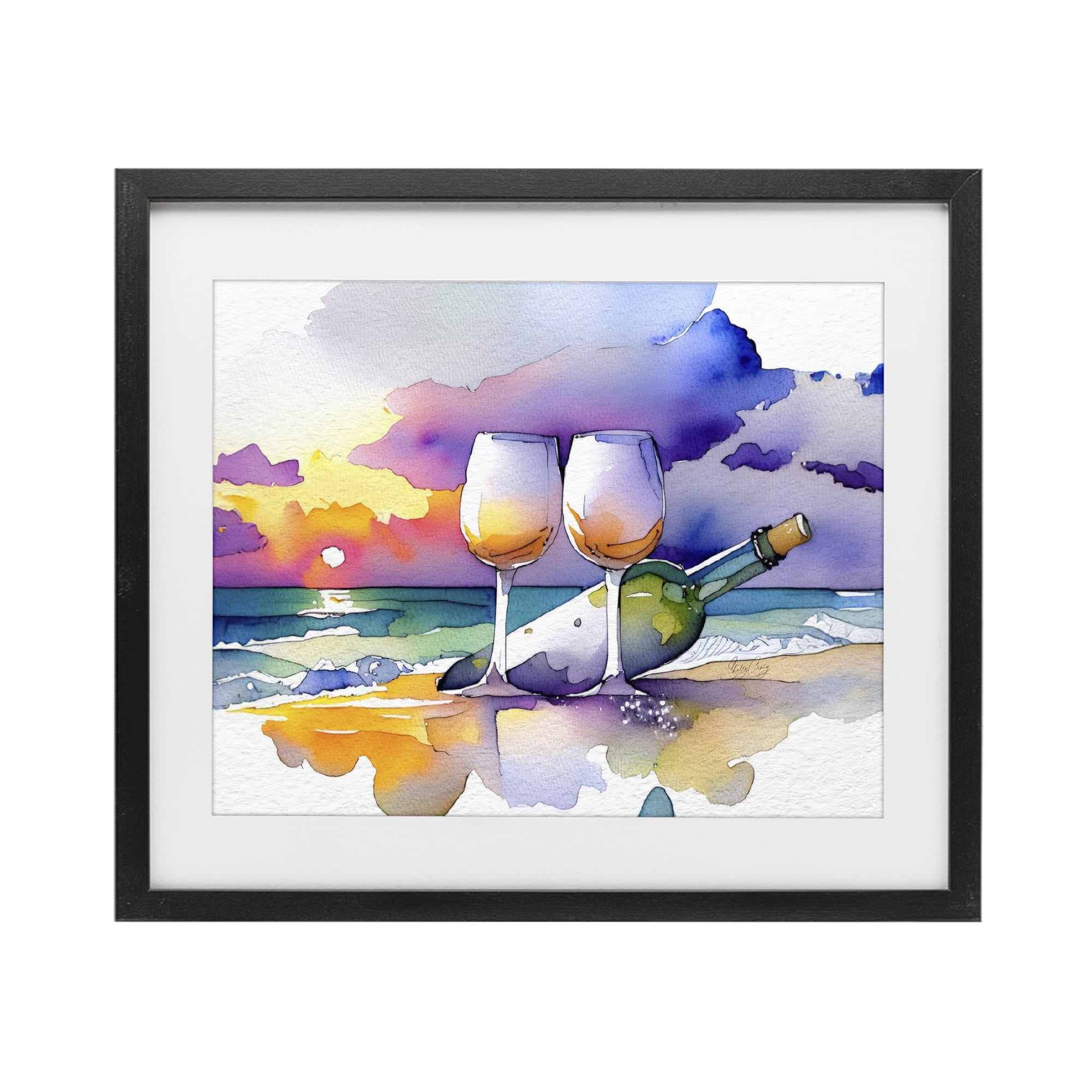 Stupell Industries Coastal Cheers with Wine Black Framed Print Under Glass, design by Shelly Craig