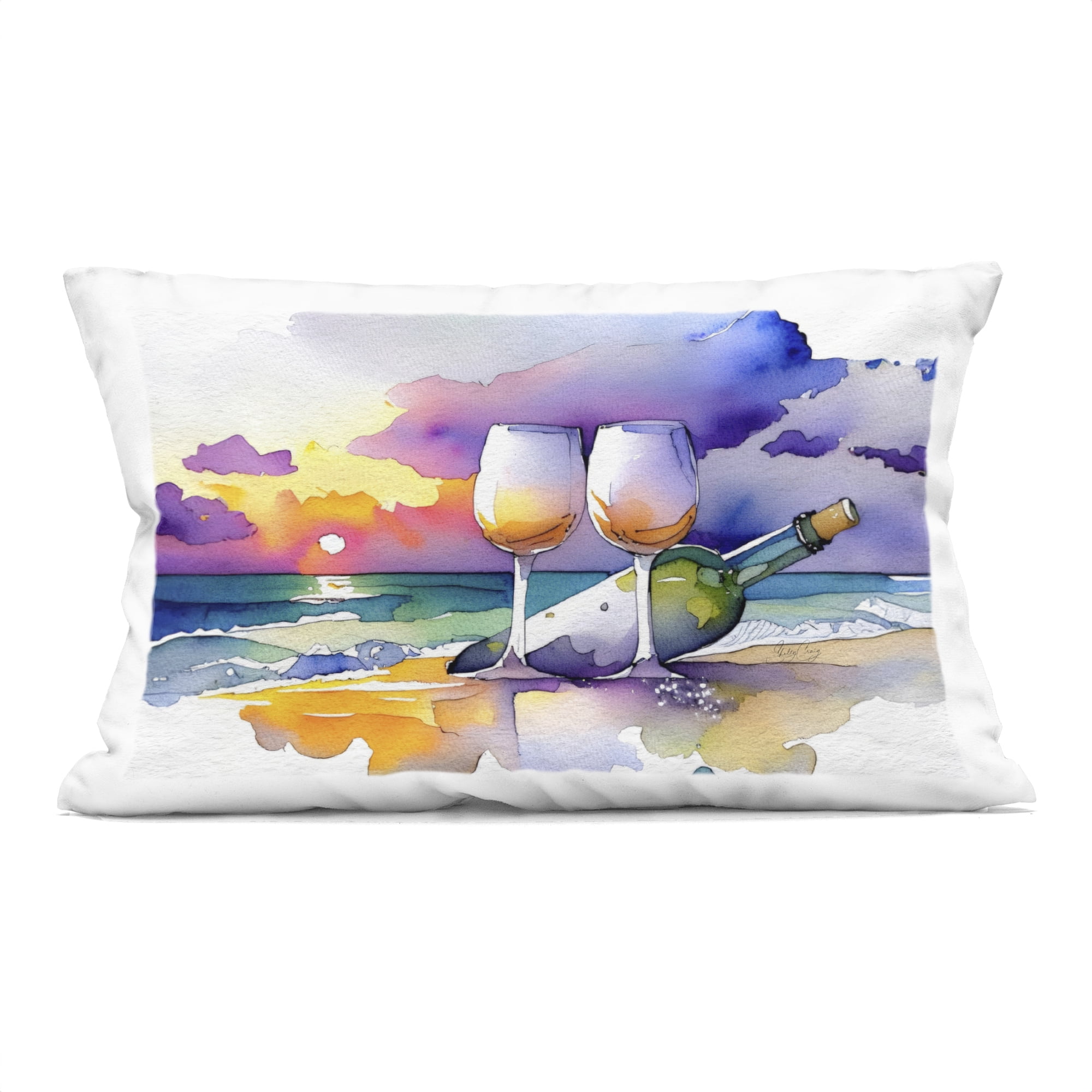 Stupell Industries Coastal Cheers with Wine Decorative Printed Throw Pillow, design by Shelly Craig, 14 x 7 x 20