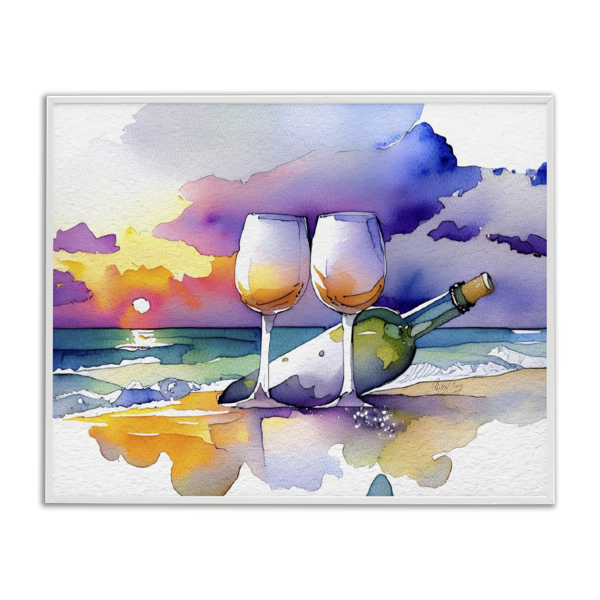 Stupell Industries Coastal Cheers with Wine White Framed Giclee Art, design by Shelly Craig