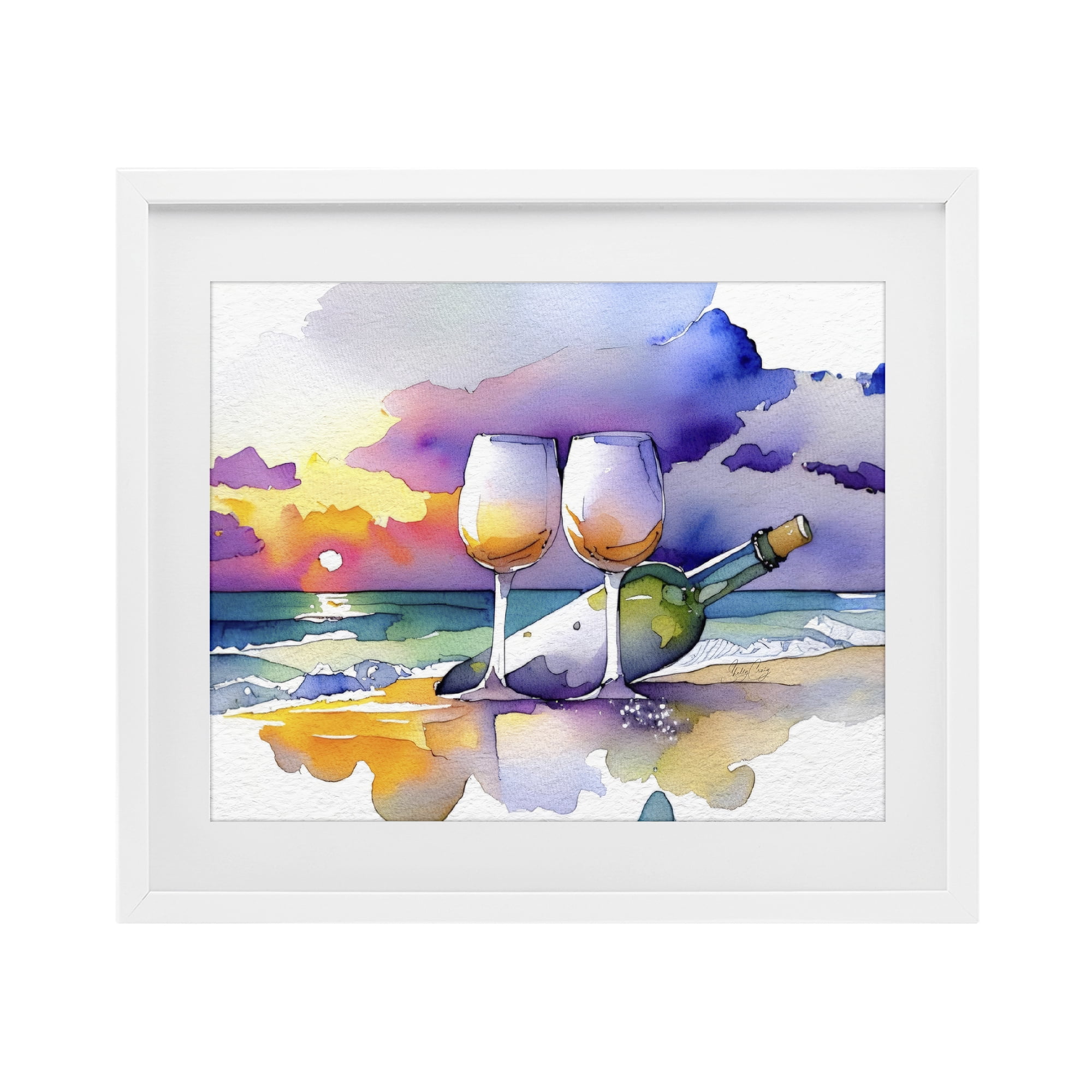 Stupell Industries Coastal Cheers with Wine White Framed Print Under Glass, design by Shelly Craig