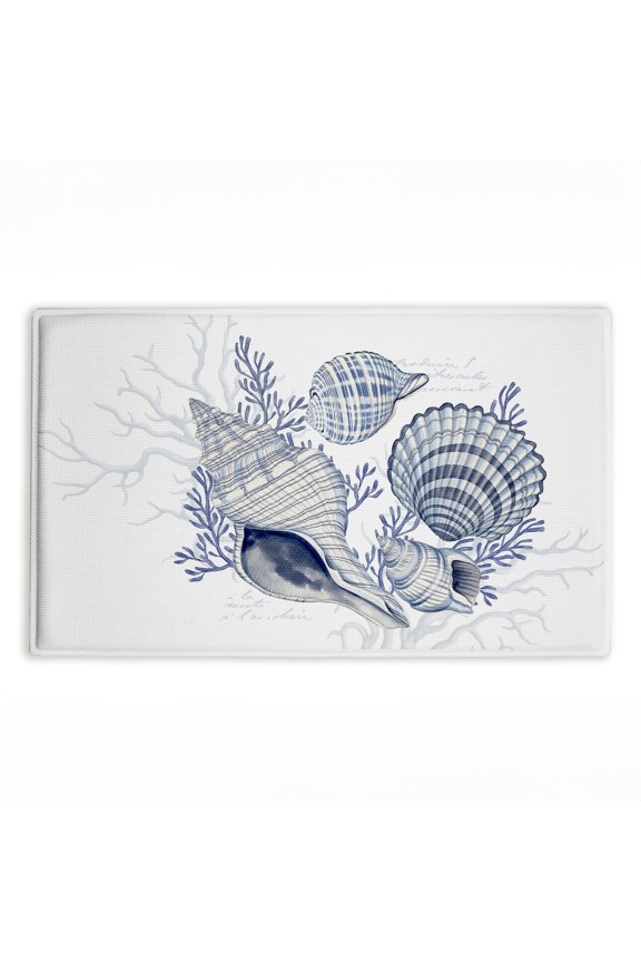 Industries Coastal Chinoiserie Shells Printed Plush Bath Mat and Bath Rug, design by Nicole Tamarin, 18"x30"