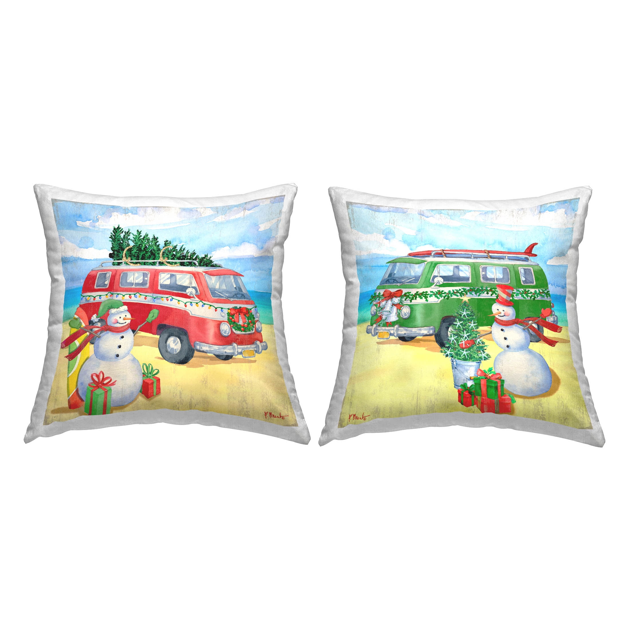 Stupell Industries Coastal Christmas Beach Snowman Printed Throw Pillow Design by Paul Brent (Set of 2)