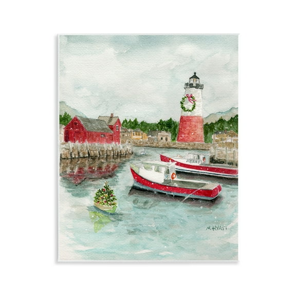 Stupell Industries Coastal Christmas Harbour Holiday Painting Unframed Art Print Wall Art, 11 x 14
