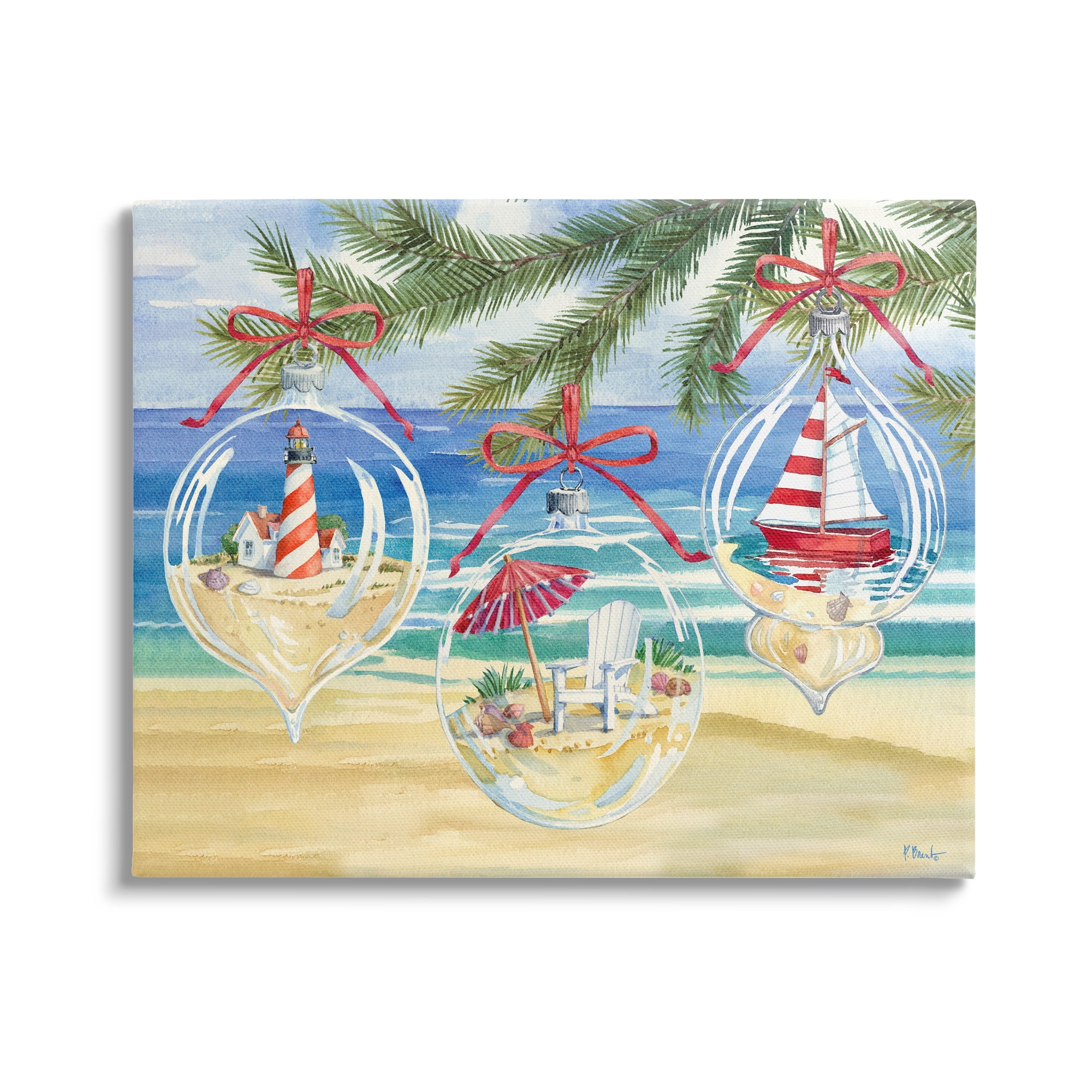 Stupell Industries Coastal Christmas Ornaments Holiday Painting Gallery Wrapped Canvas Print Wall Art, 20 x 16