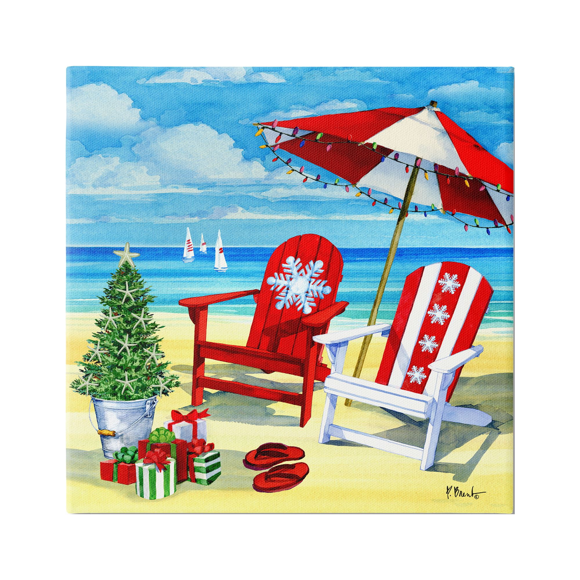 Stupell Industries Coastal Christmas Scene Holiday Painting Gallery Wrapped Canvas Print Wall Art, 36 x 36