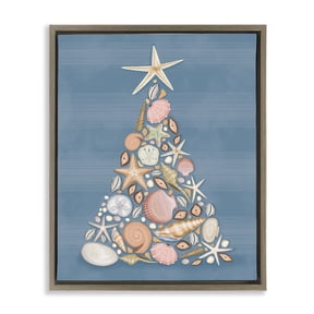 Stupell Industries Coastal Christmas Seashell Tree Holiday Painting Brown Floater Framed Canvas Art Print Wall Art, 17 x 21