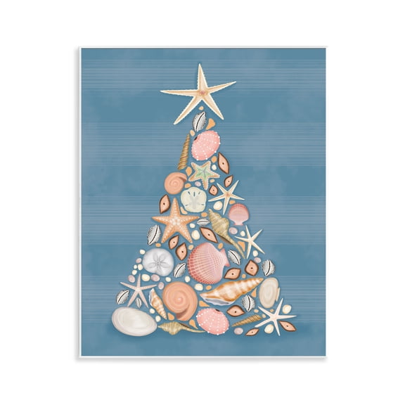 Stupell Industries Coastal Christmas Seashell Tree Holiday Painting Unframed Art Print Wall Art, 11 x 14