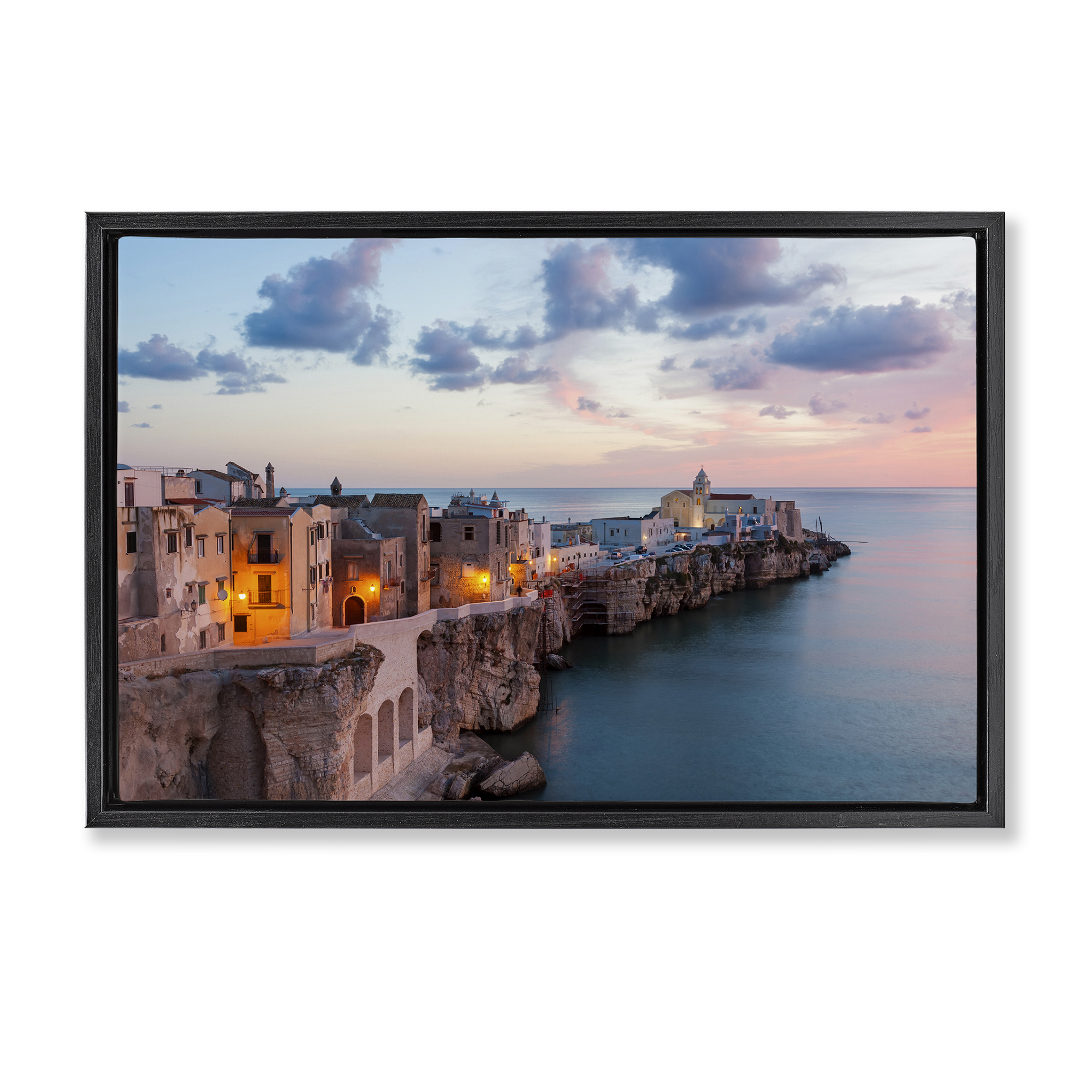 Stupell Industries Coastal City Architecture Cities & Countries Photography Black Floater Framed Canvas Art Print Wall Art, 31 x 21