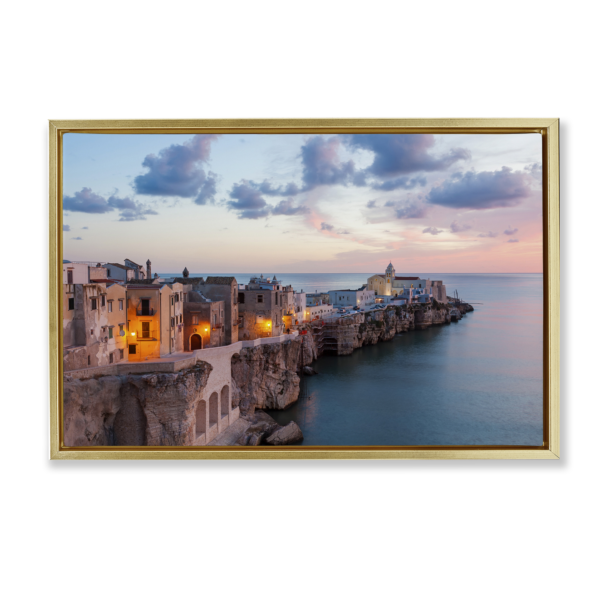 Stupell Industries Coastal City Architecture Cities & Countries Photography Gold Floater Framed Canvas Art Print Wall Art, 25 x 17