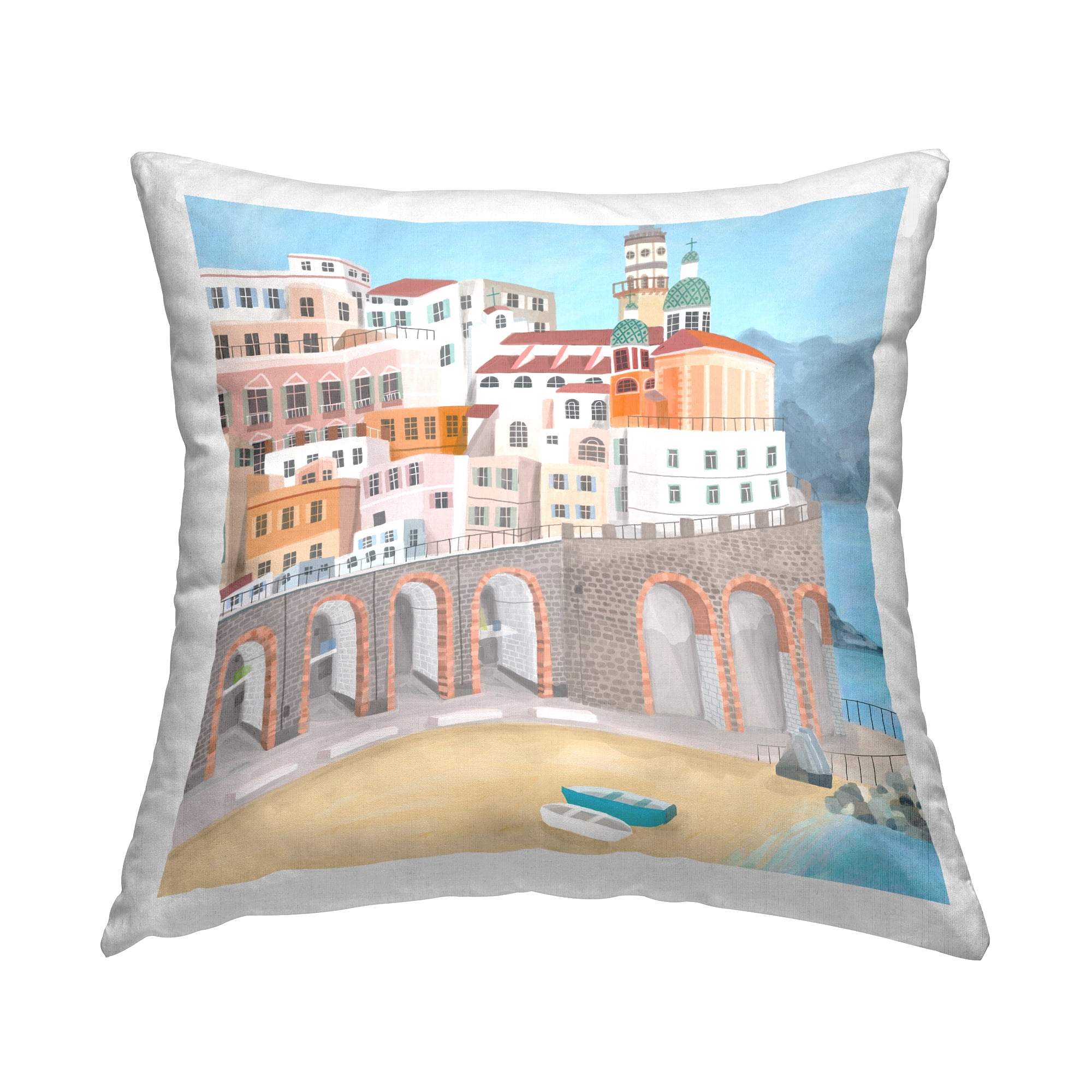 Stupell Industries Coastal City Beach Shore Square Decorative Printed Throw Pillow, 18 x 18,