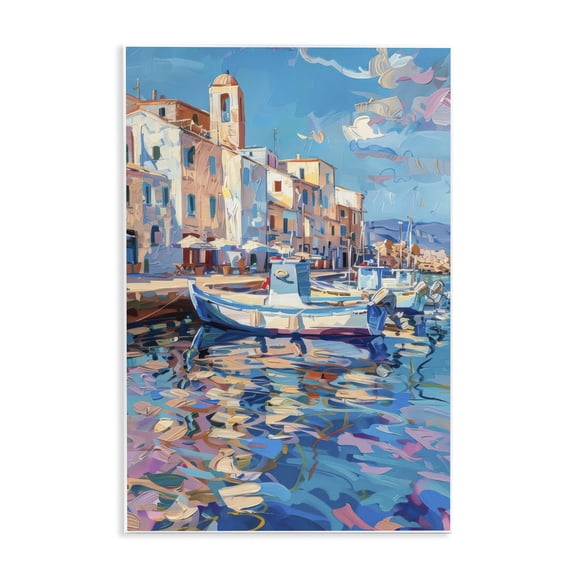 Stupell Industries Coastal City Harbor Cityscapes Painting Unframed Art Print Wall Art, 13 x 19