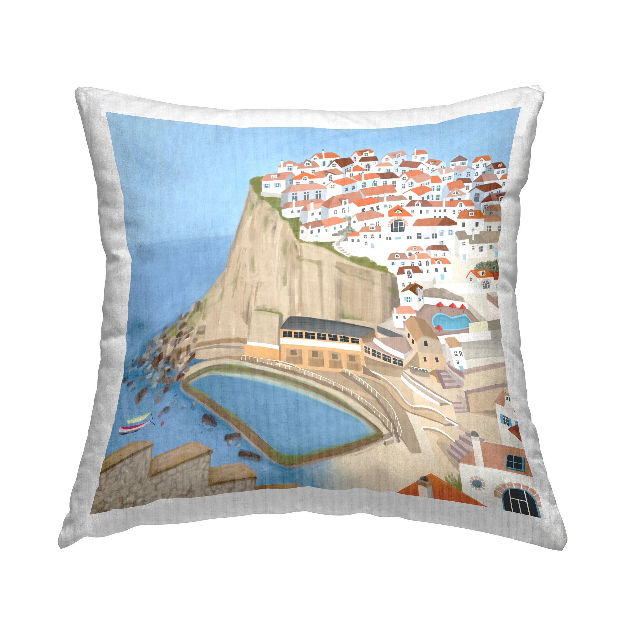 Stupell Industries Coastal Cliff Beach Town Square Decorative Printed Throw Pillow, 18 x 18,