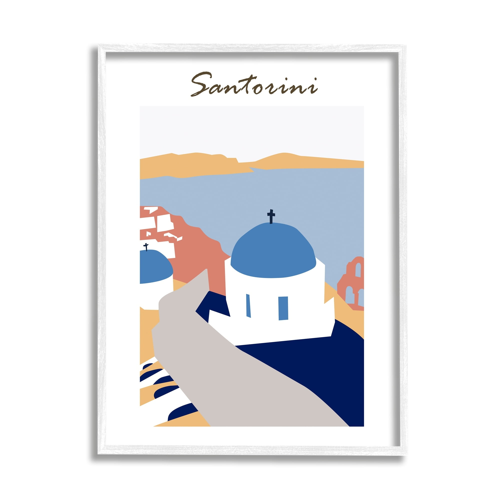 Stupell Industries Coastal Cliff Town Santorini Minimalistic Travel Illustration ,11 x 14, Design by Melissa Wang