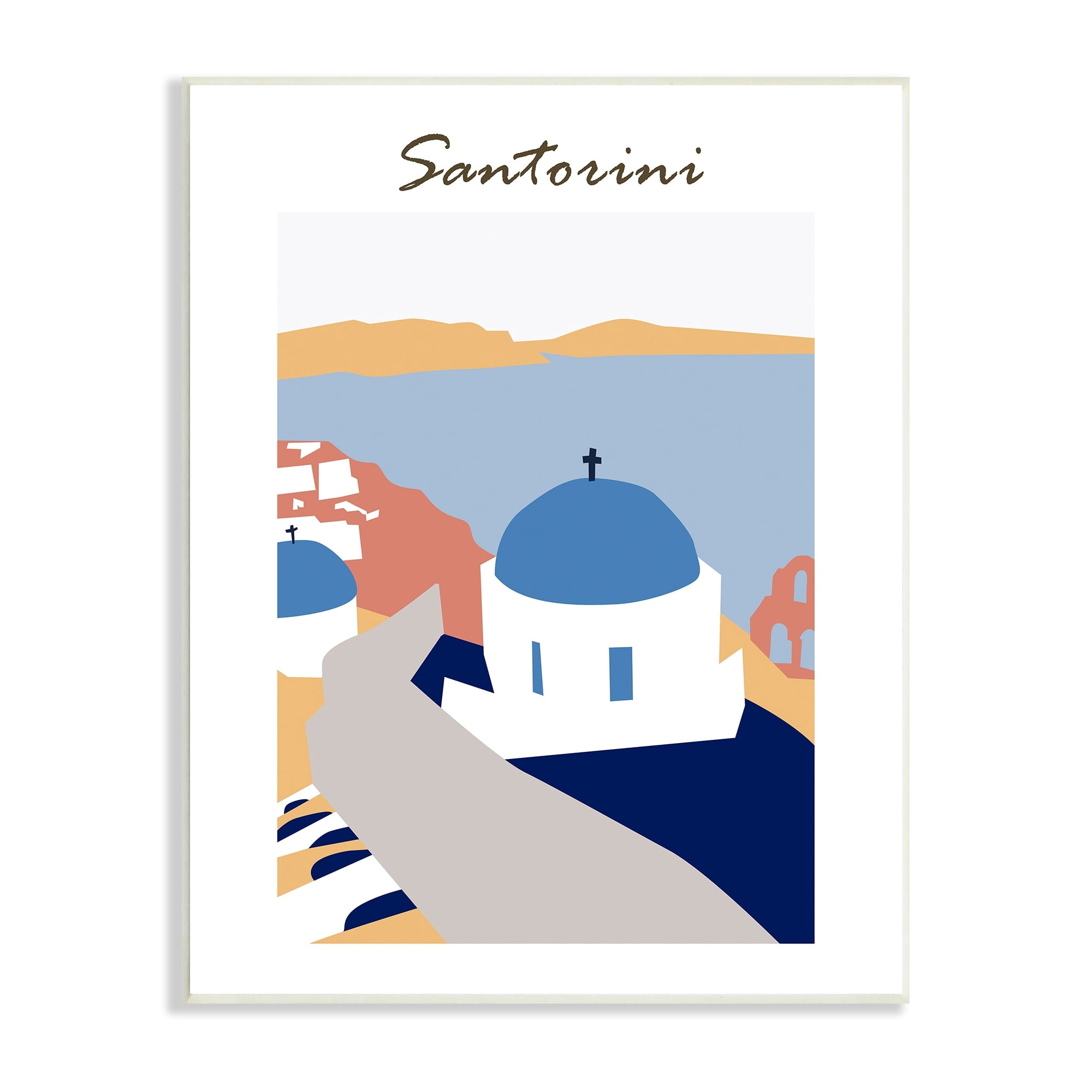 Stupell Industries Coastal Cliff Town Santorini Minimalistic Travel Illustration ,13 x 19, Design by Melissa Wang