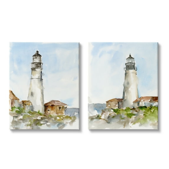 Stupell Industries Coastal Cliffside Lighthouse Study Soft Nautical Canvas Wall Art, 24 x 30