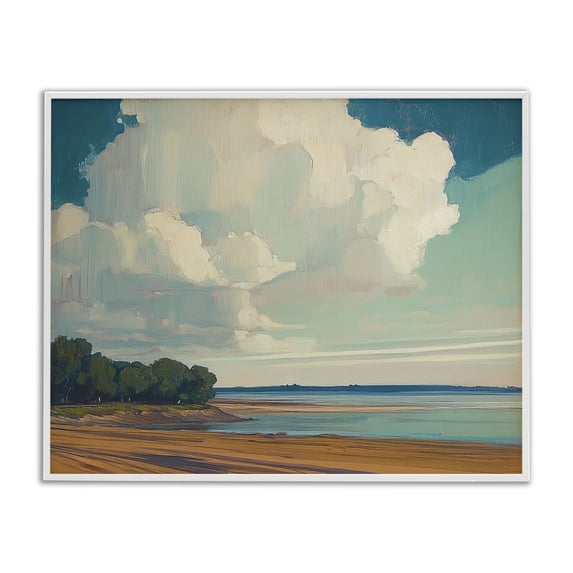Stupell Industries Coastal Clouds over Extensive Beach White Framed Giclee Art, 30 x 24, by Elara Yasna