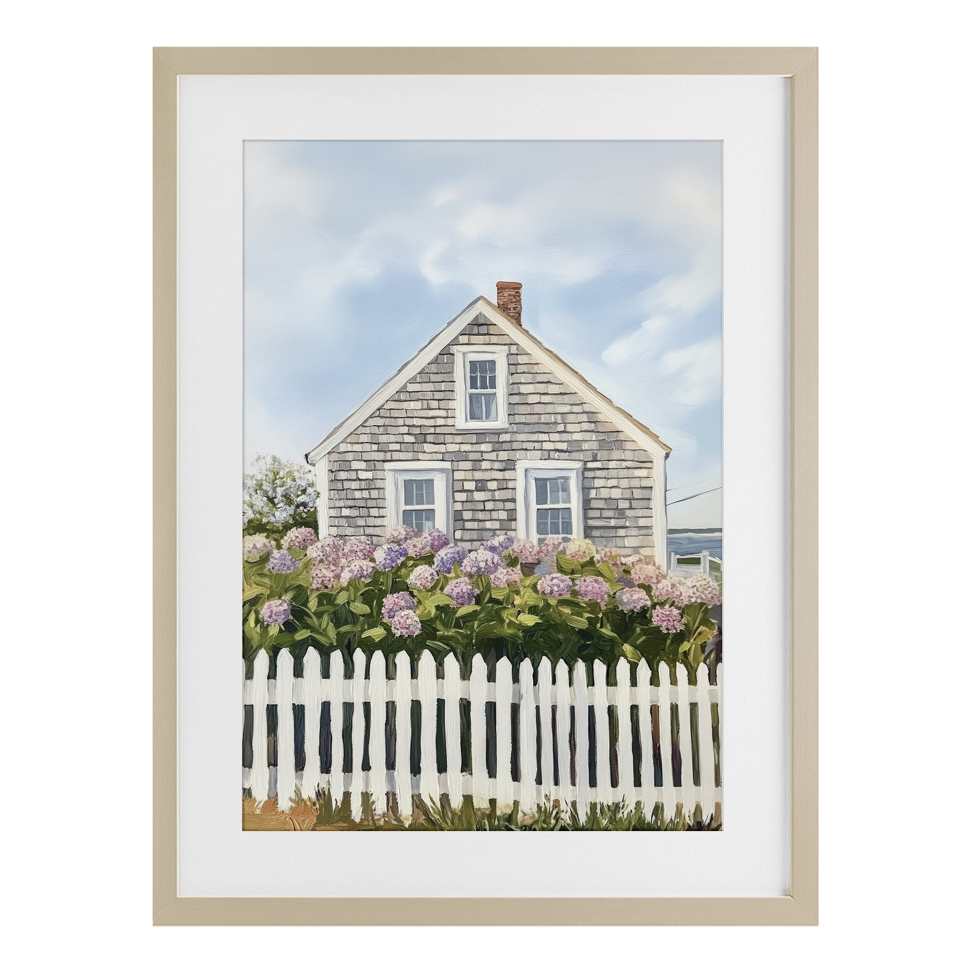 Stupell Industries Coastal Cottage Hydrangea Garden Birch Framed Print Under Glass, design by Sisi and Seb