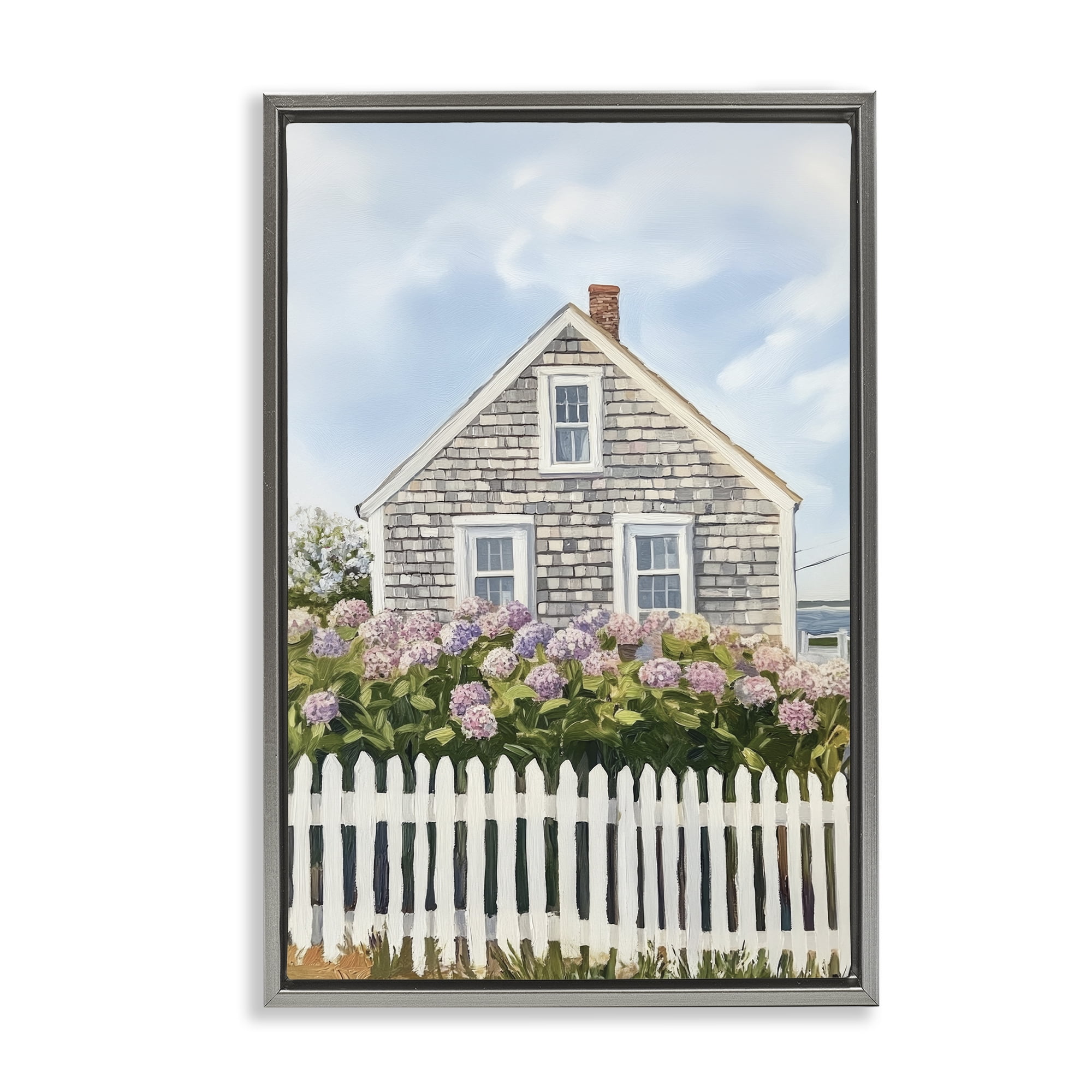 Stupell Industries Coastal Cottage Hydrangea Garden Gray Framed Floater Canvas Wall Art, design by Sisi and Seb