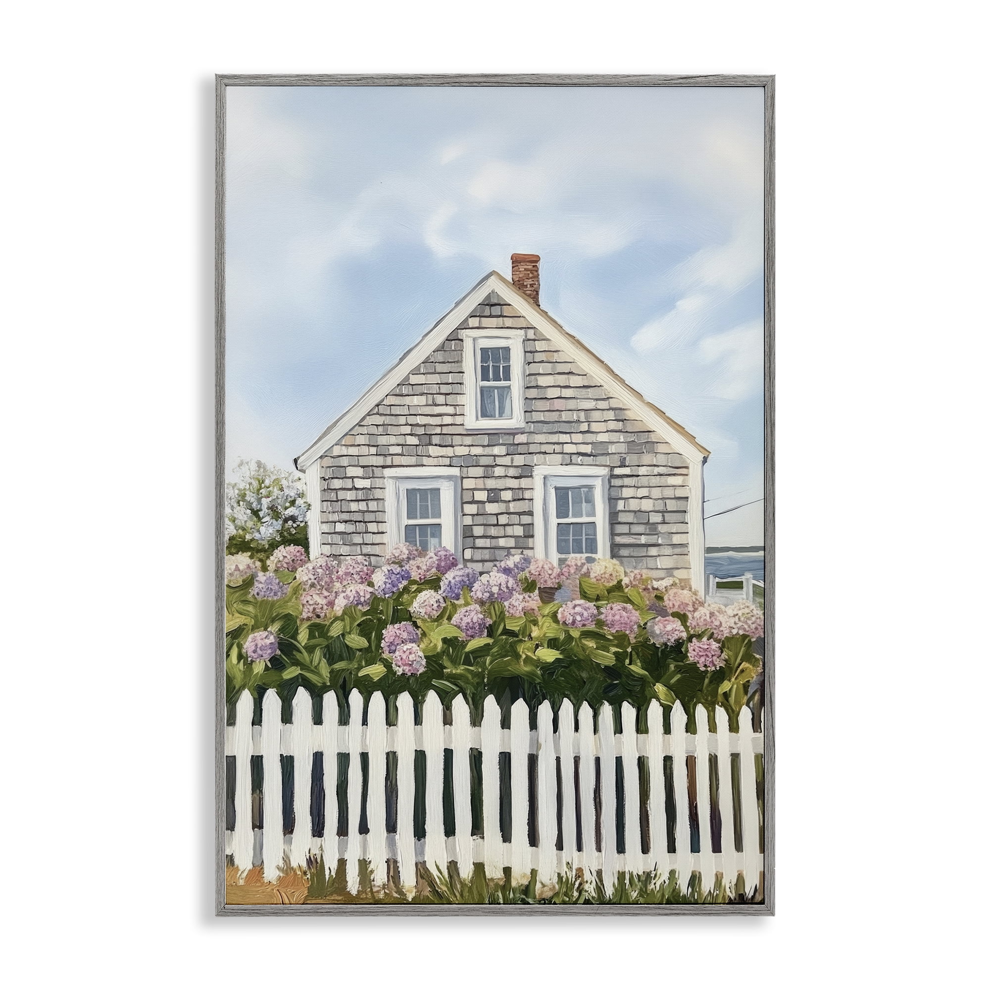 Stupell Industries Coastal Cottage Hydrangea Garden Gray Framed Giclee Art, design by Sisi and Seb