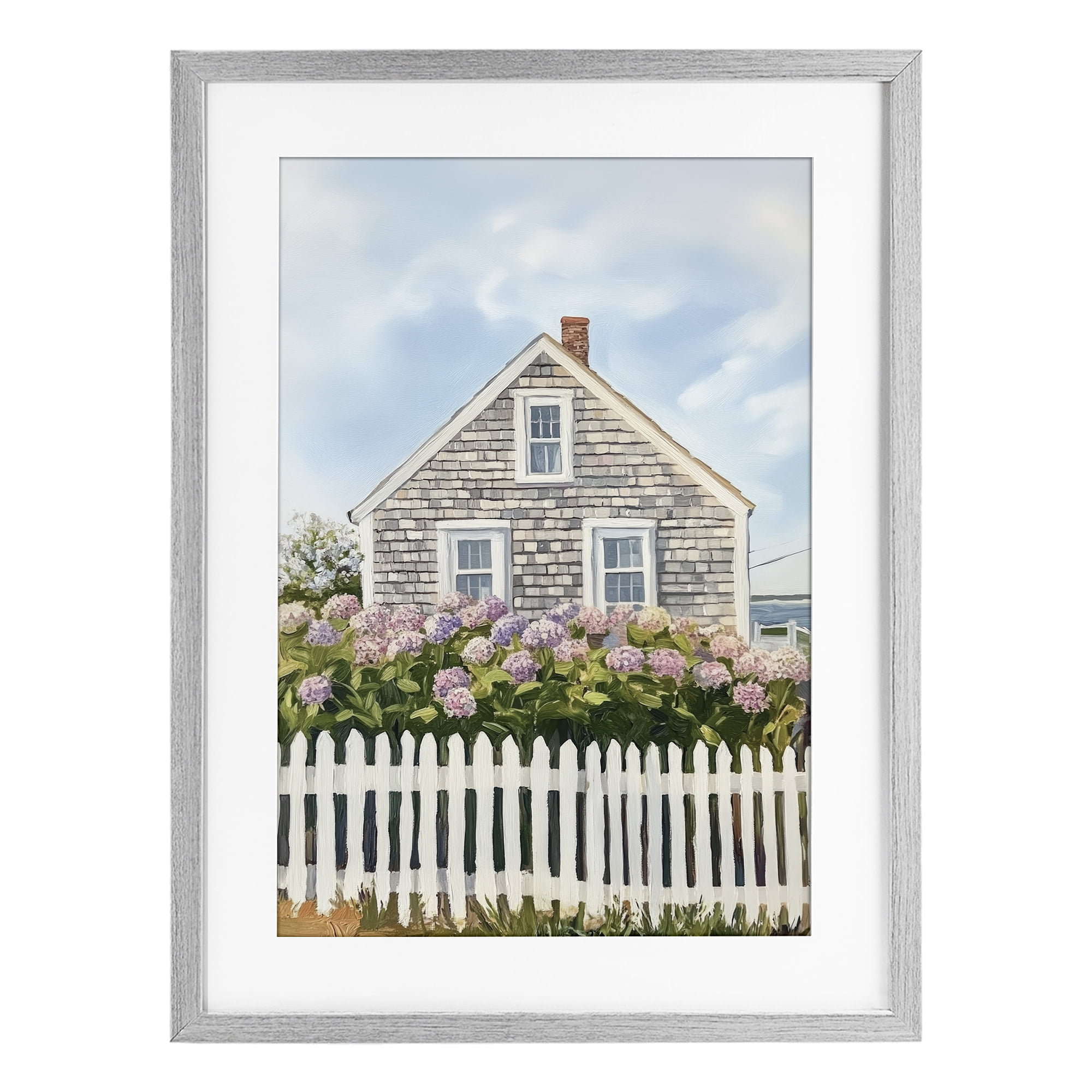 Stupell Industries Coastal Cottage Hydrangea Garden Gray Framed Print Under Glass, design by Sisi and Seb