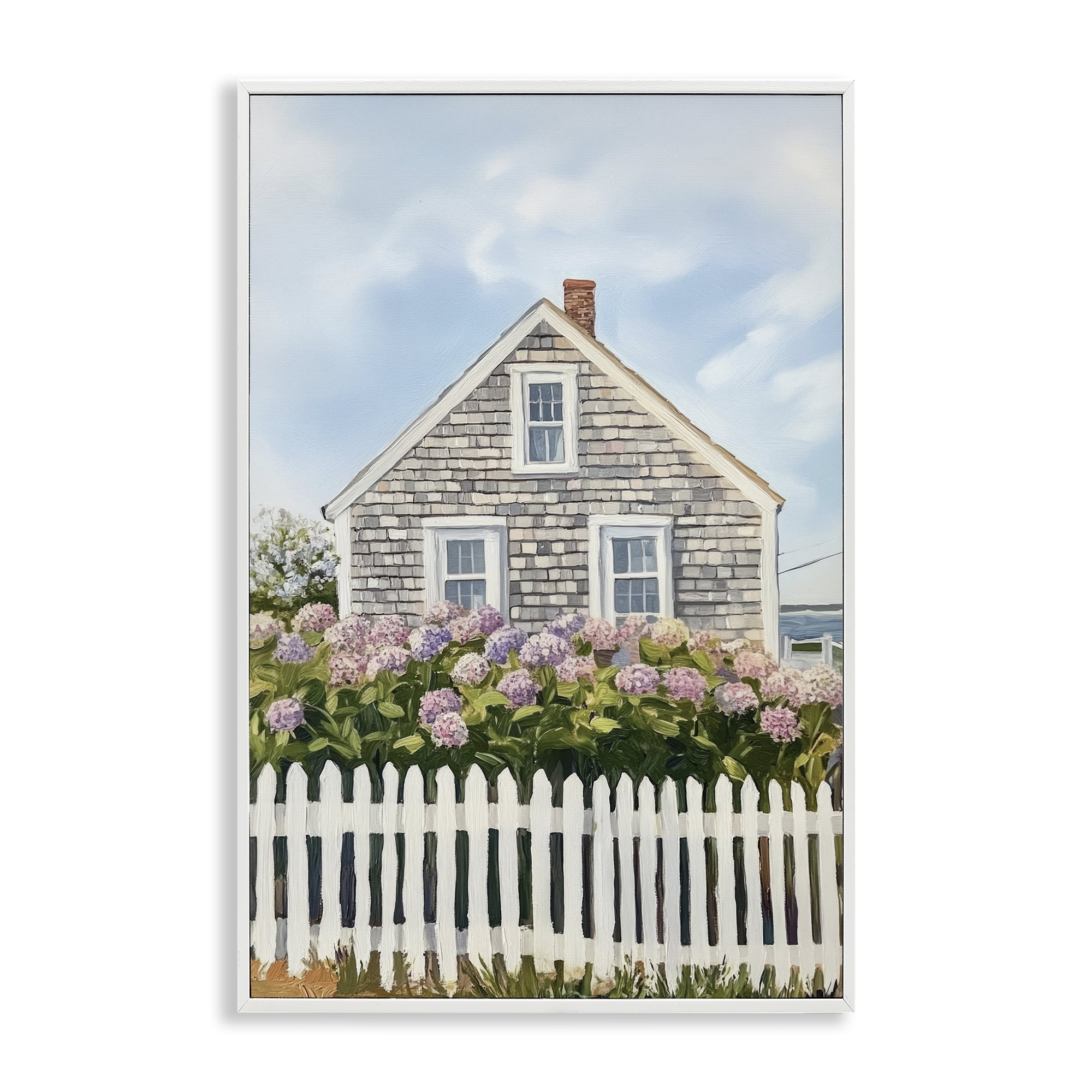 Stupell Industries Coastal Cottage Hydrangea Garden White Framed Giclee Art, design by Sisi and Seb