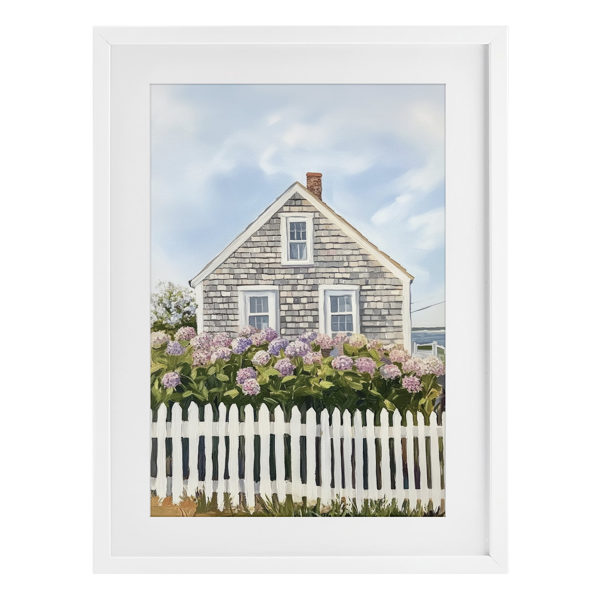 Stupell Industries Coastal Cottage Hydrangea Garden White Framed Print Under Glass, design by Sisi and Seb