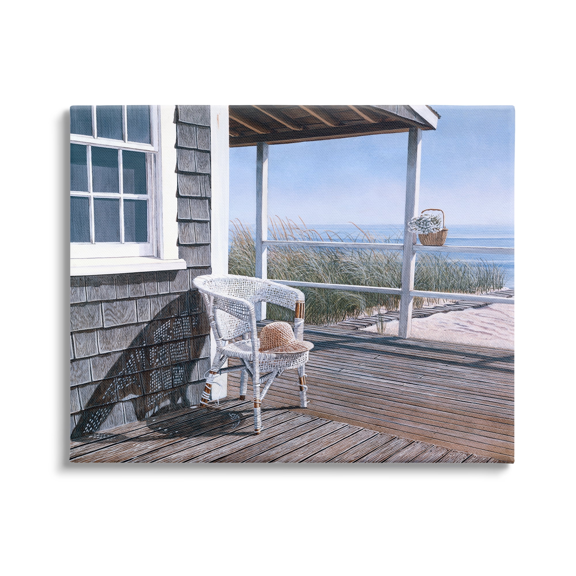 Stupell Industries Coastal Cottage Porch Chair Seaside Boardwalk Scenery Painting Gallery Wrapped Canvas Print Wall Art, Design by Tom Mielko